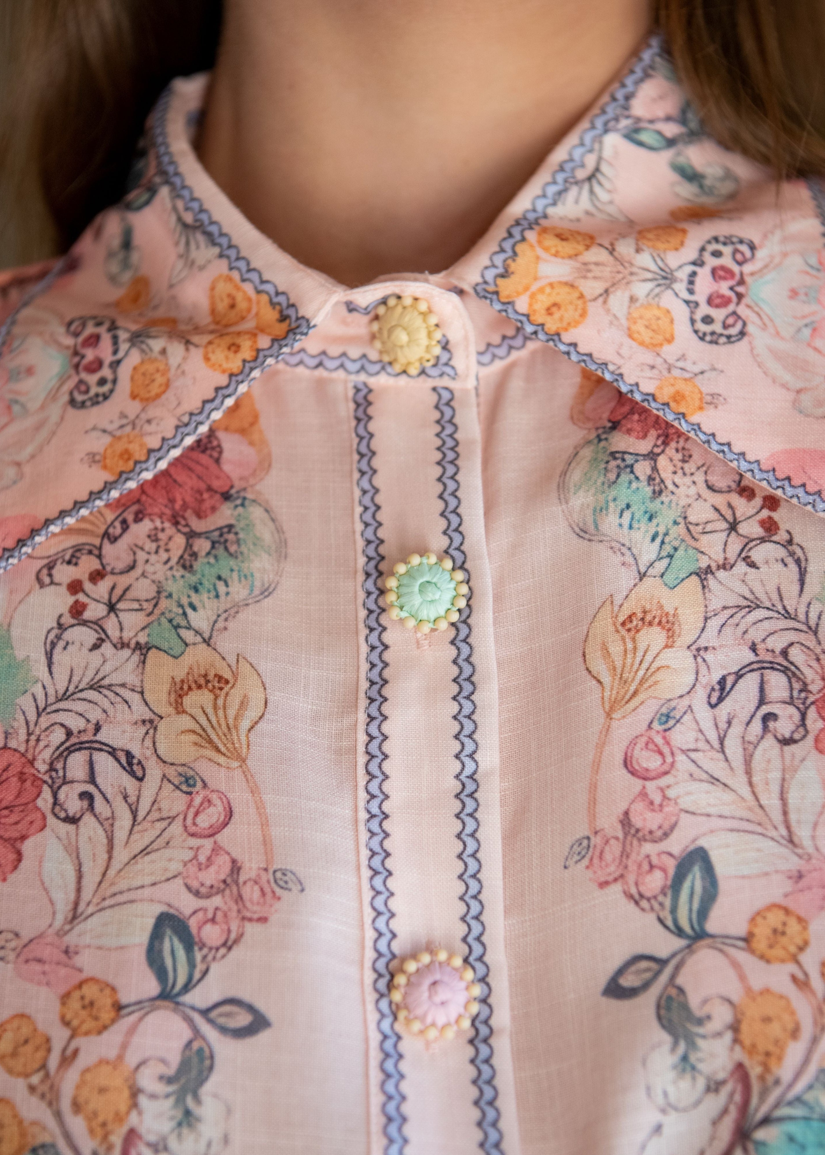 Irina Long Sleeve Floral Belted Fringe Waist Dress 