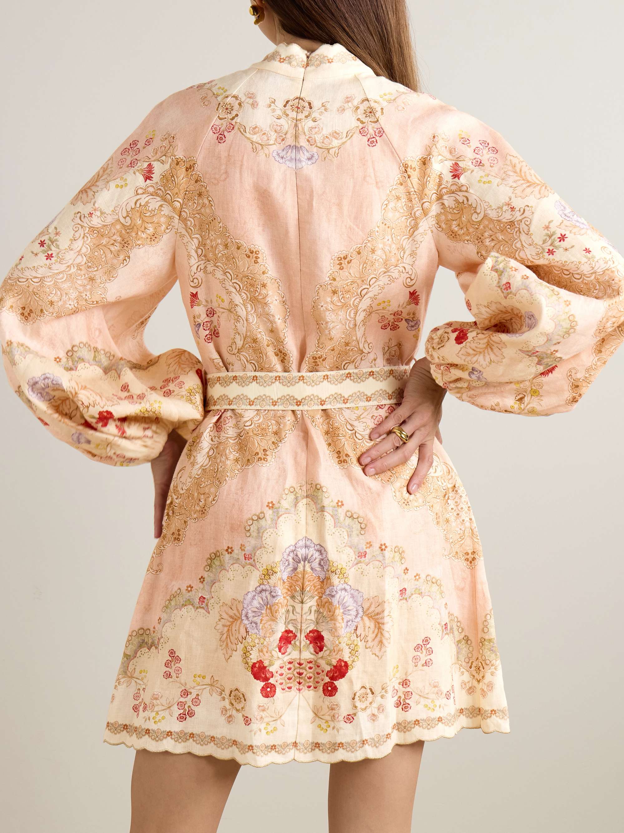 Daylight Belted Scalloped Printed Linen Mini Dress