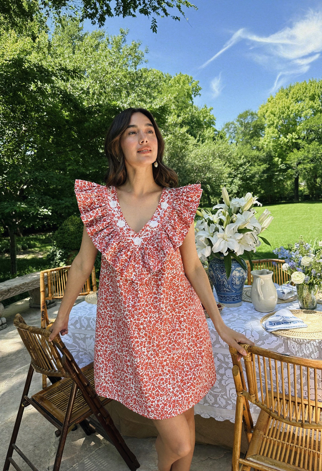 Andrea Red Floral Short Dress