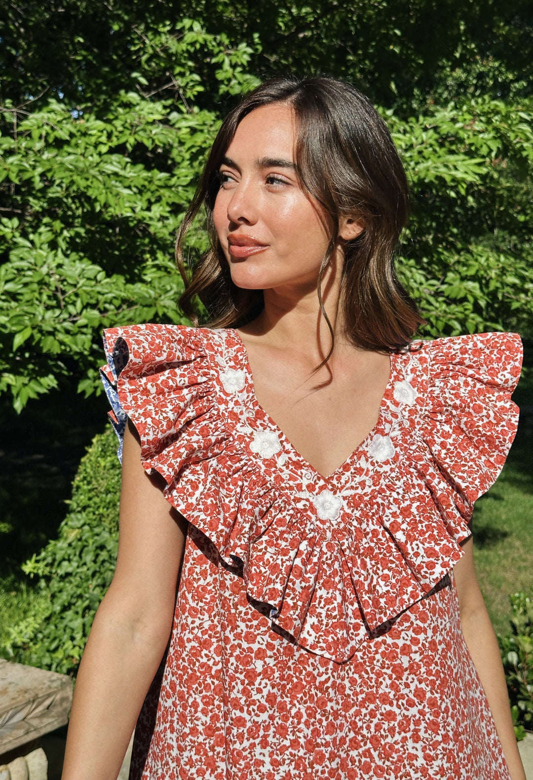 Andrea Red Floral Short Dress