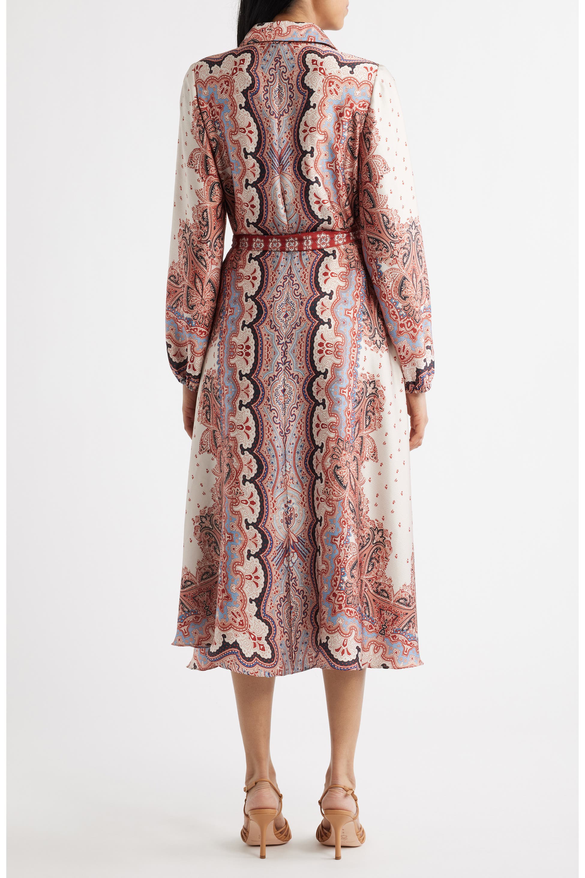 Mixed Paisley Long Sleeve Midi Shirtdress