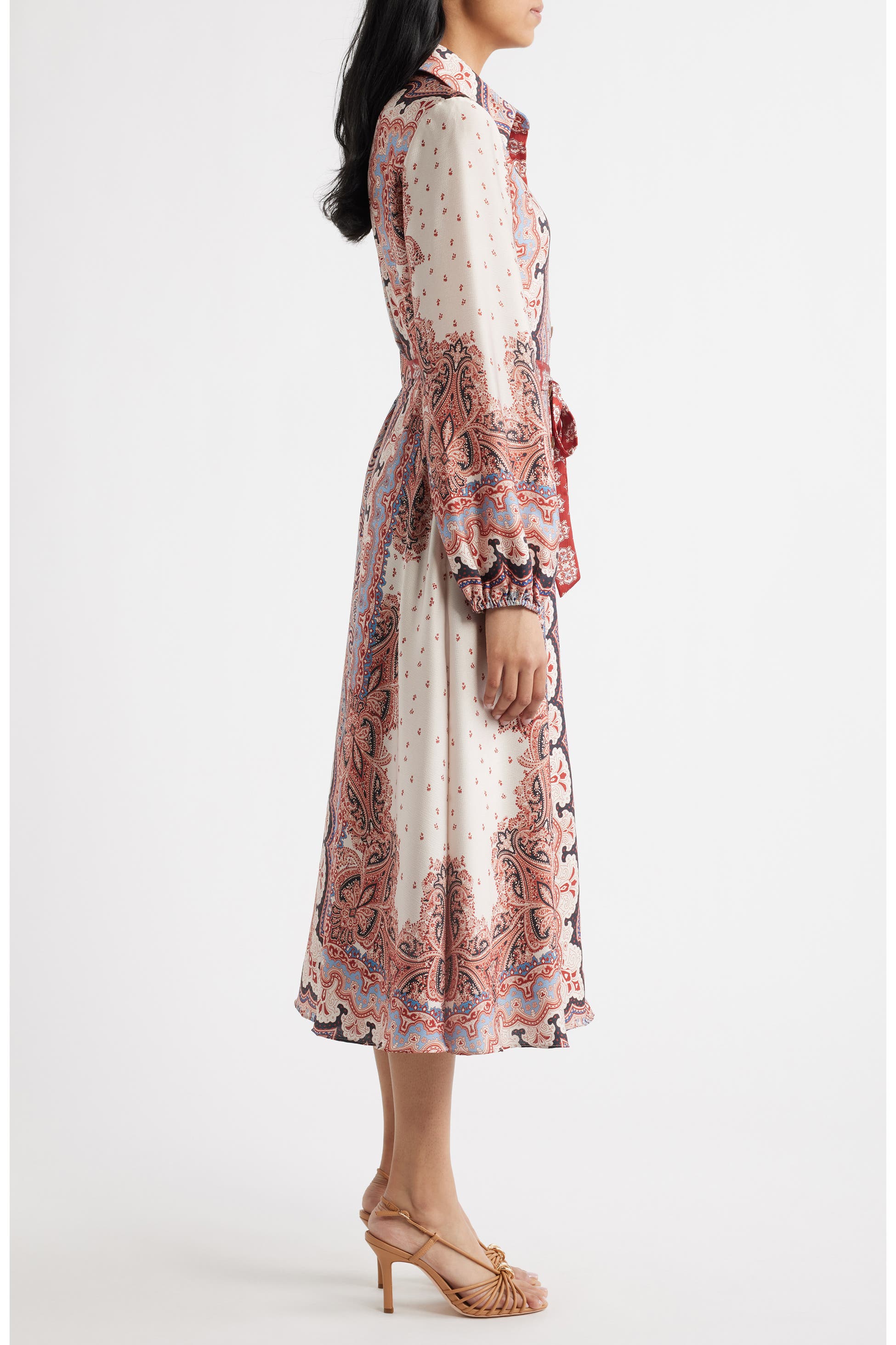 Mixed Paisley Long Sleeve Midi Shirtdress