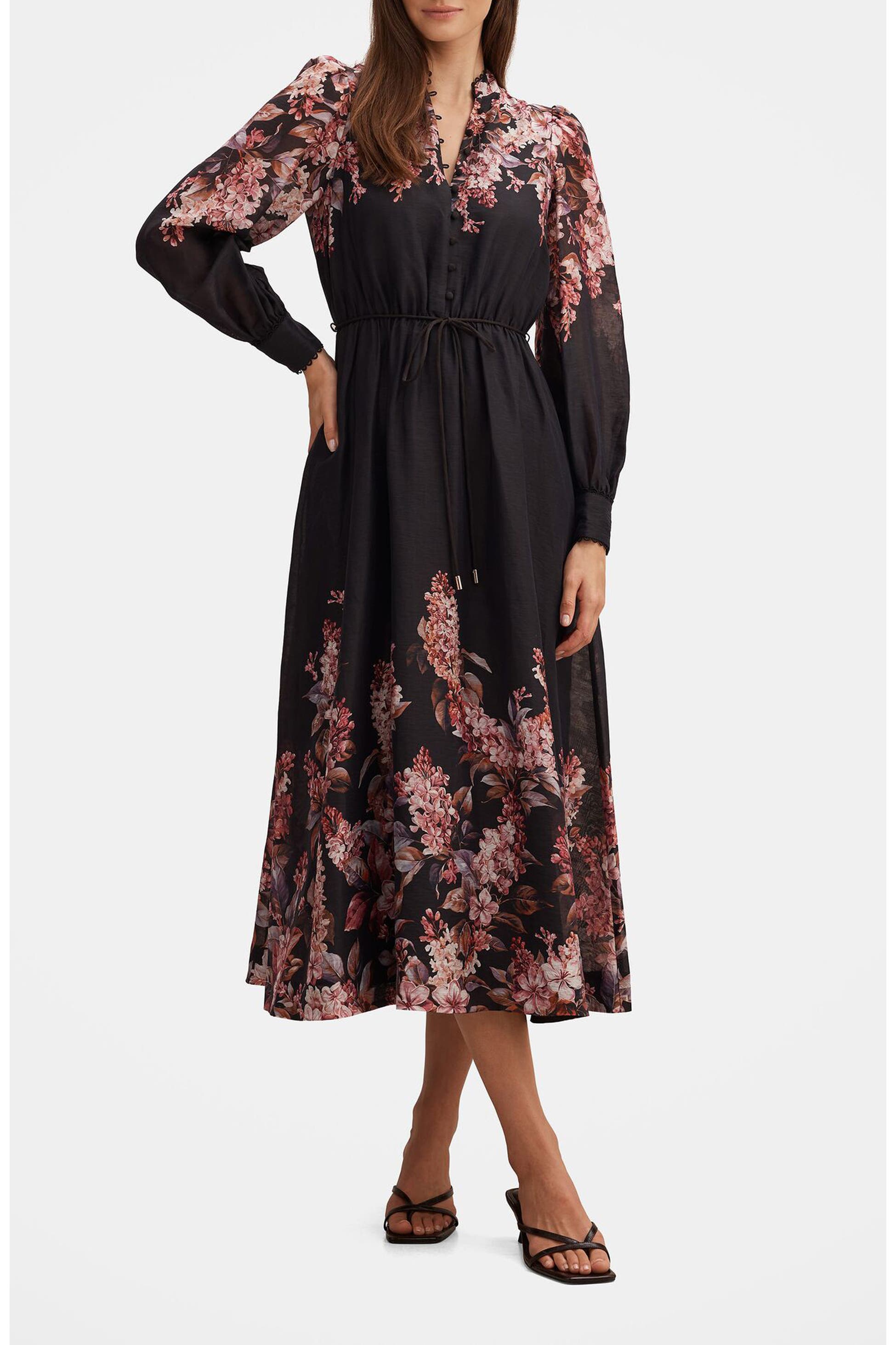 Floral Long Sleeve Midi Dress