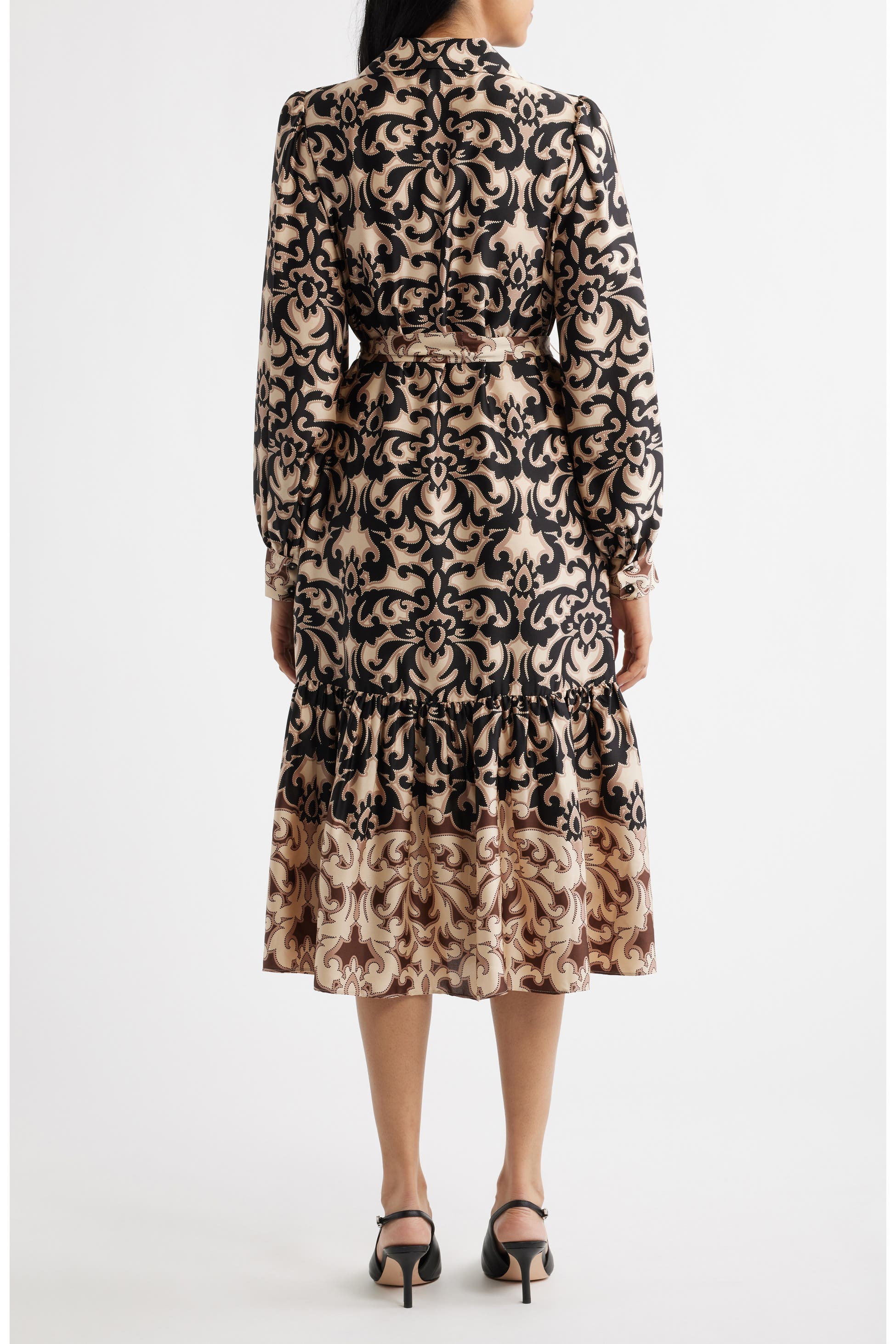 Print Tie Waist Midi Shirtdress