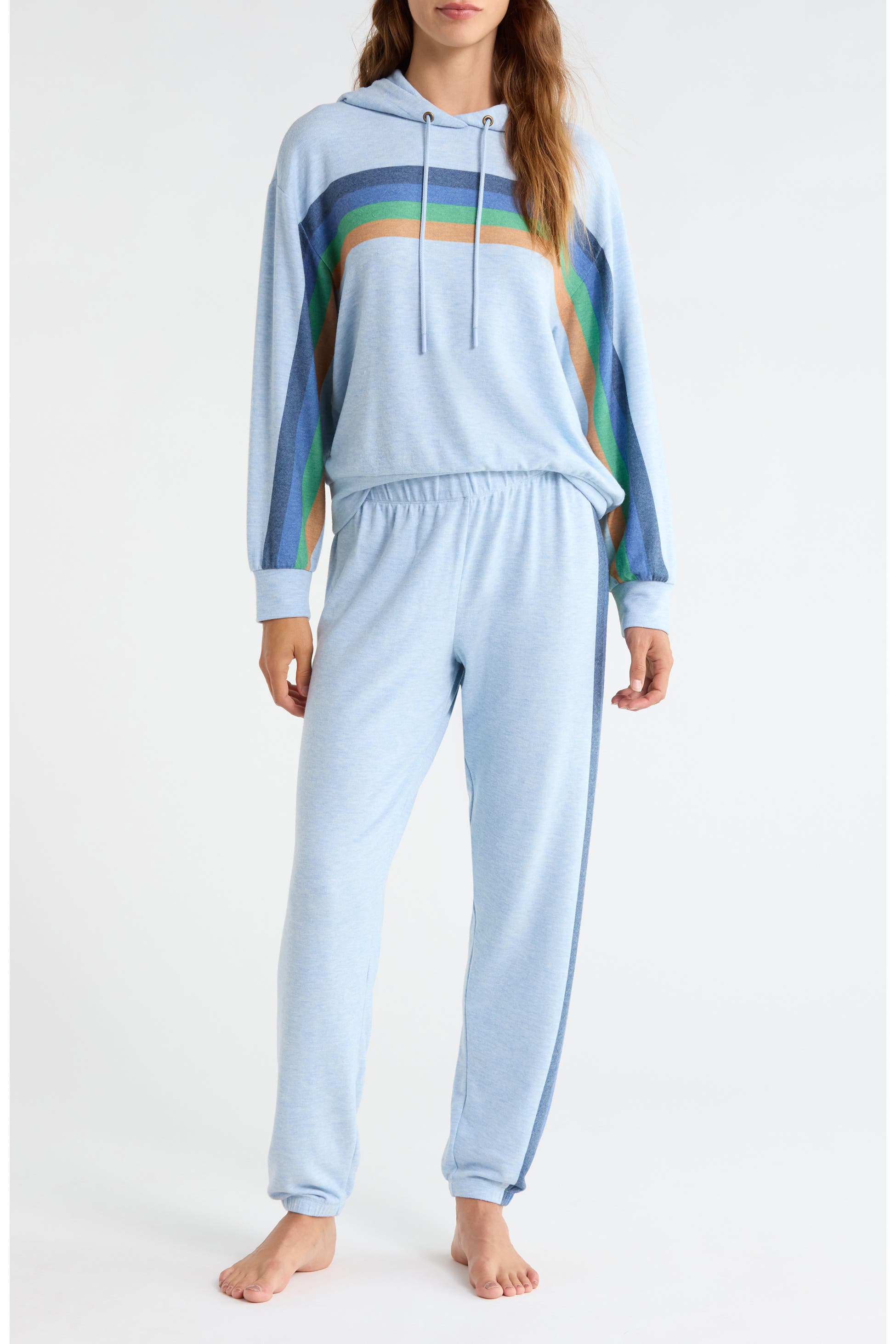 Radiant Stripe Peached Jersey Hoodie Pajamas