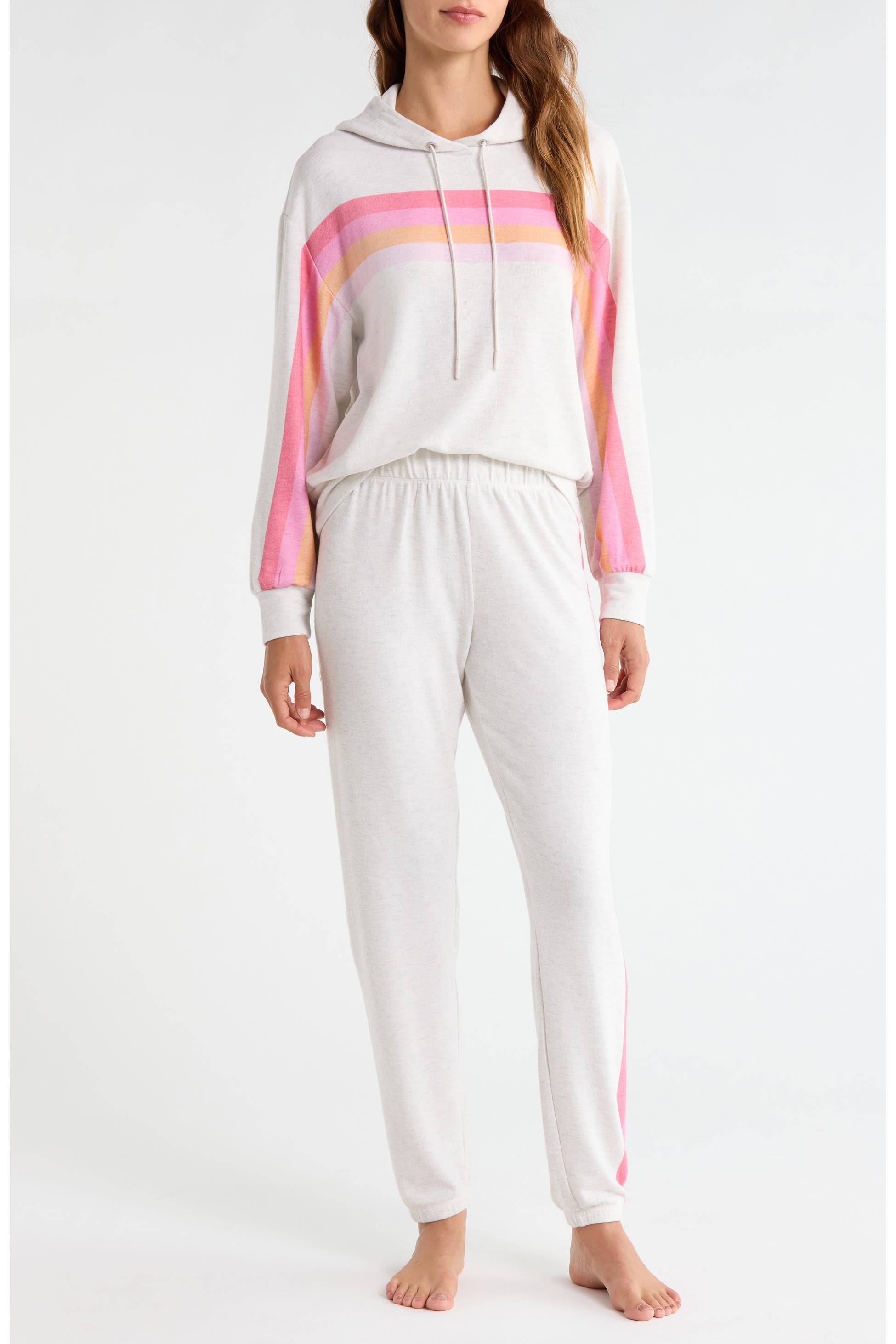 Radiant Stripe Peached Jersey Hoodie Pajamas