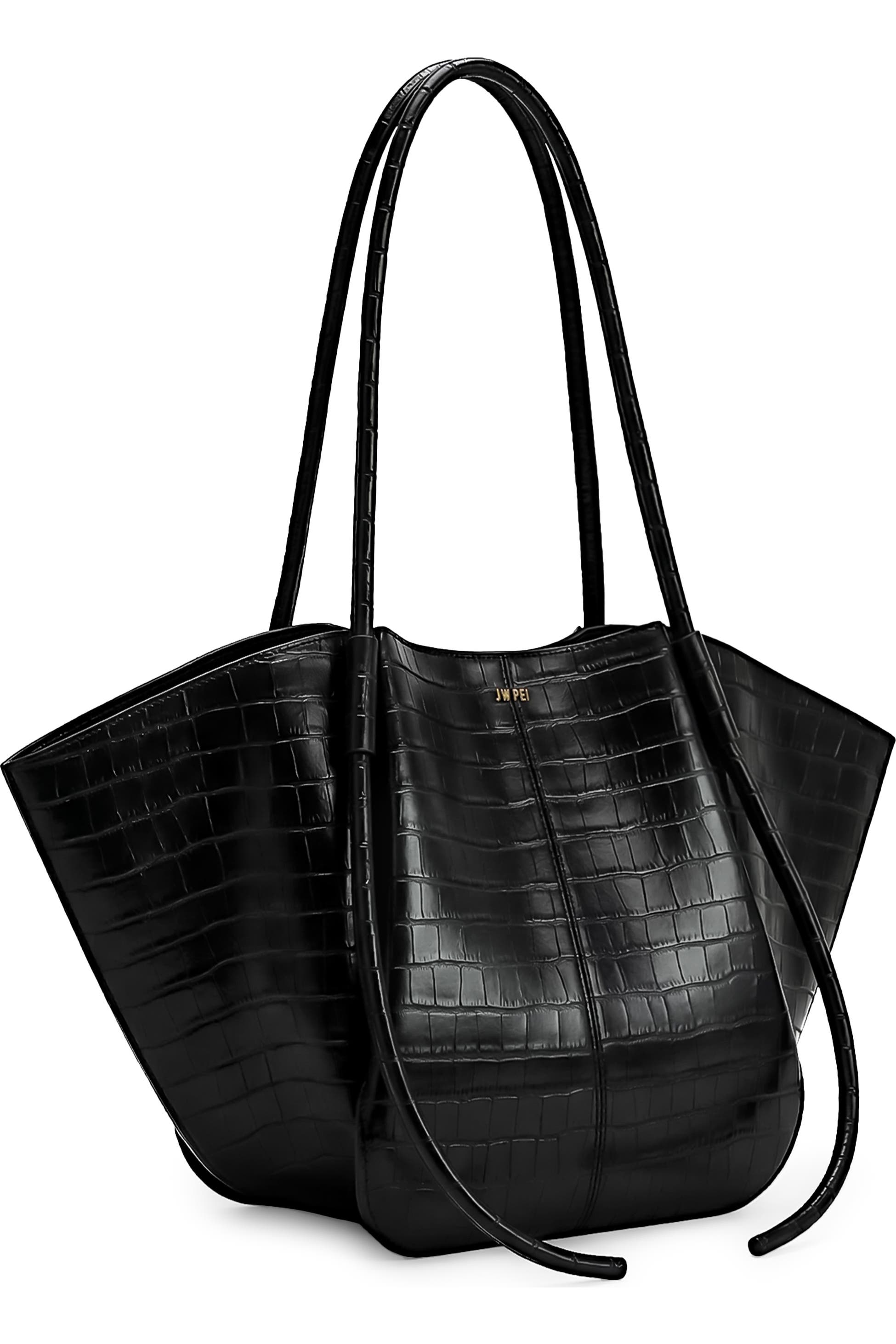Croc Embossed Faux Leather Wide Tote