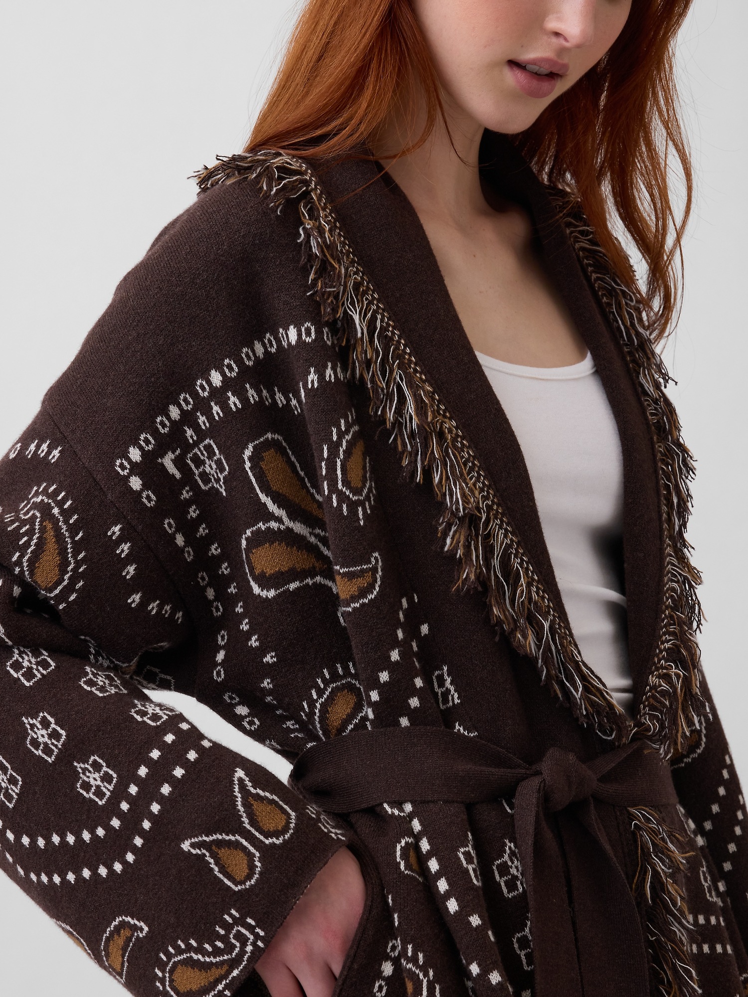 Fringe Wrap Cardigan Sweater
