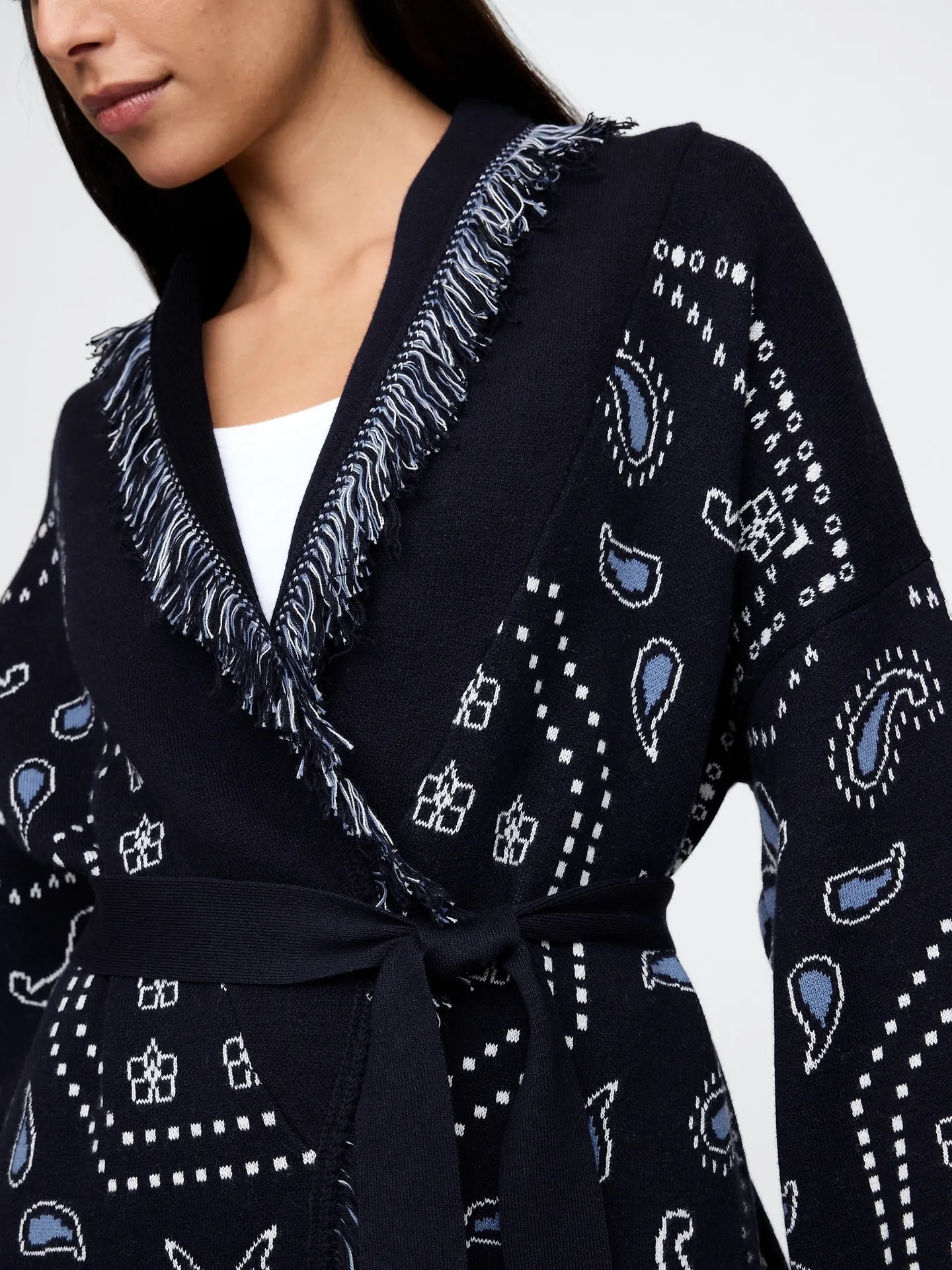 Fringe Wrap Cardigan Sweater