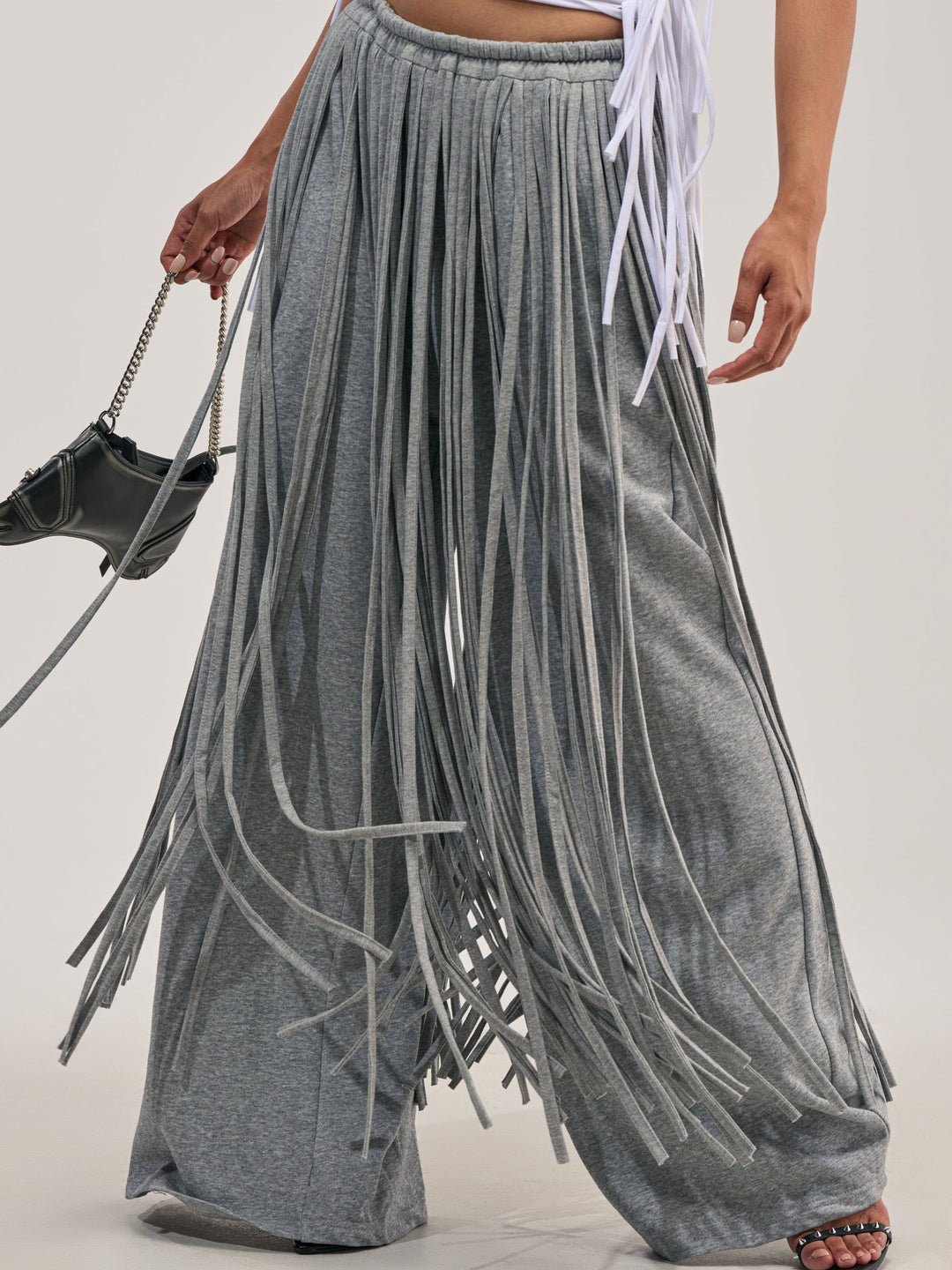 Sculptural Jacket & Fringe Wide-Leg Jogger Set