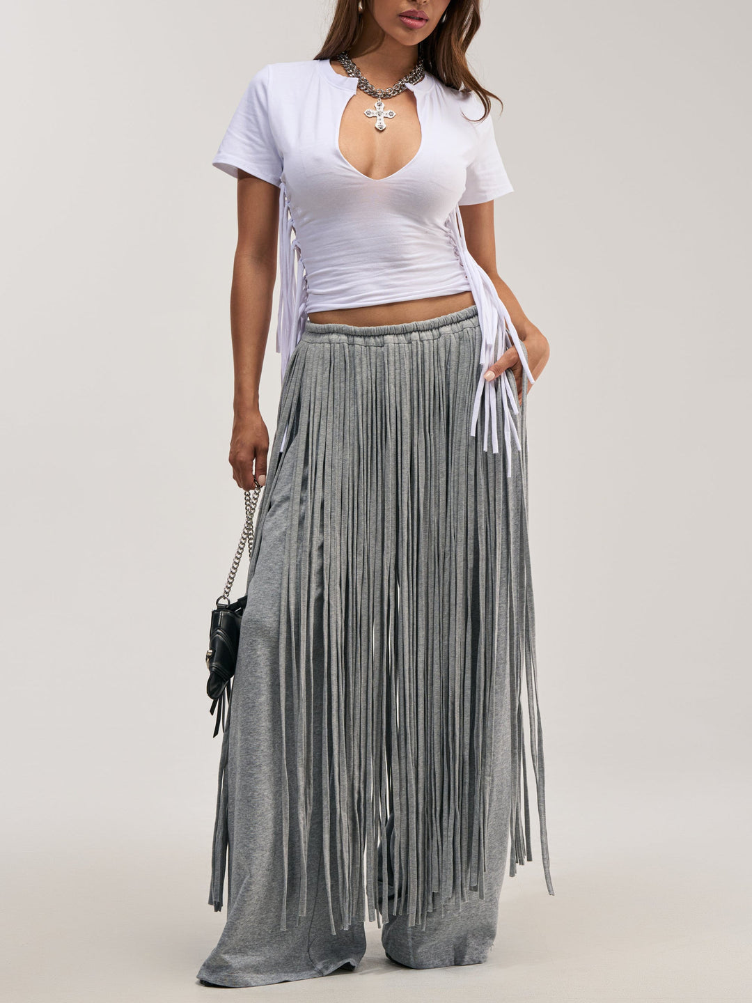 Sculptural Jacket & Fringe Wide-Leg Jogger Set