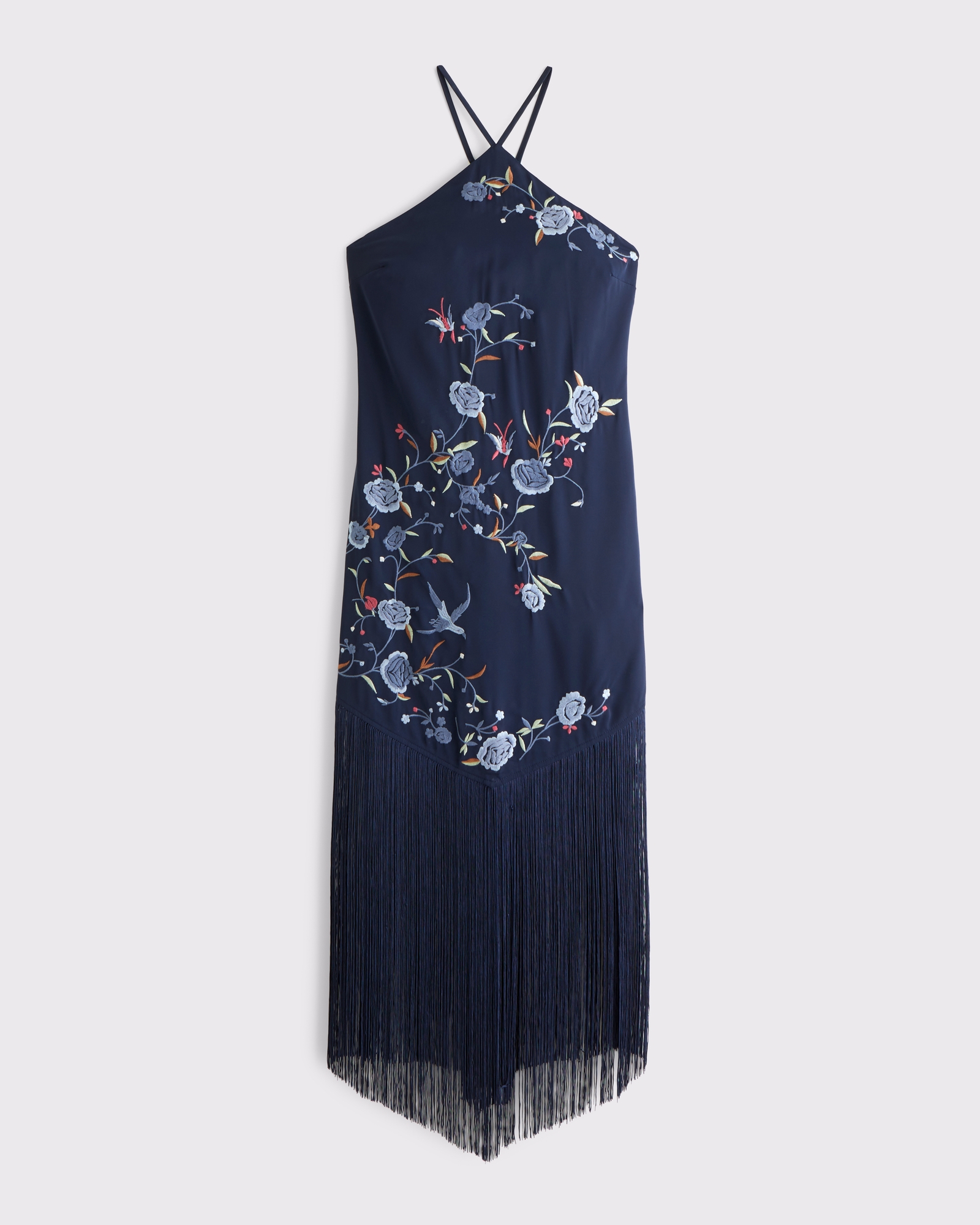 High Neck Fringe Midi Dress