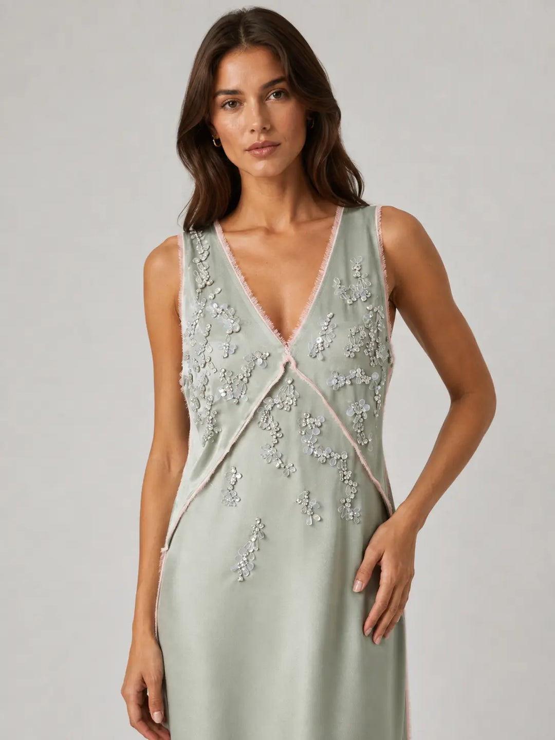 Embellished V-Neck Midi Dress