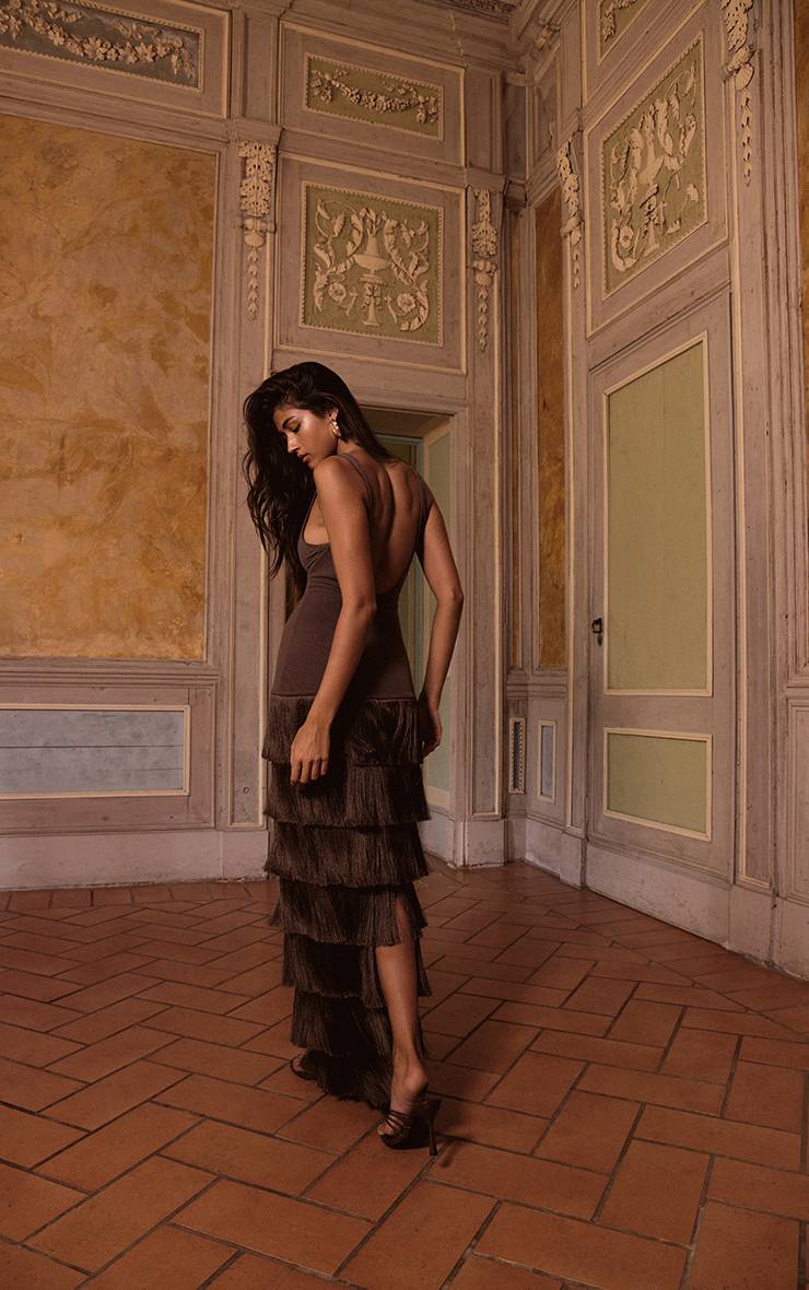Mesh Fringe Skirt Maxi Dress