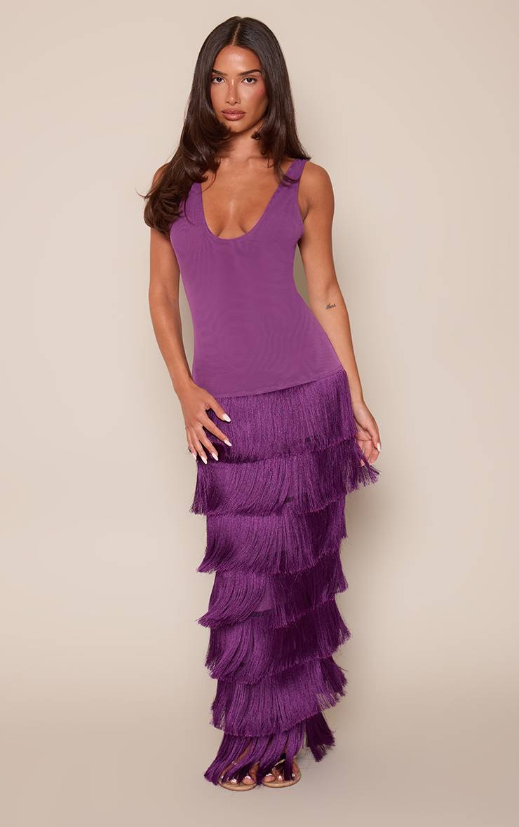 Mesh Fringe Skirt Maxi Dress