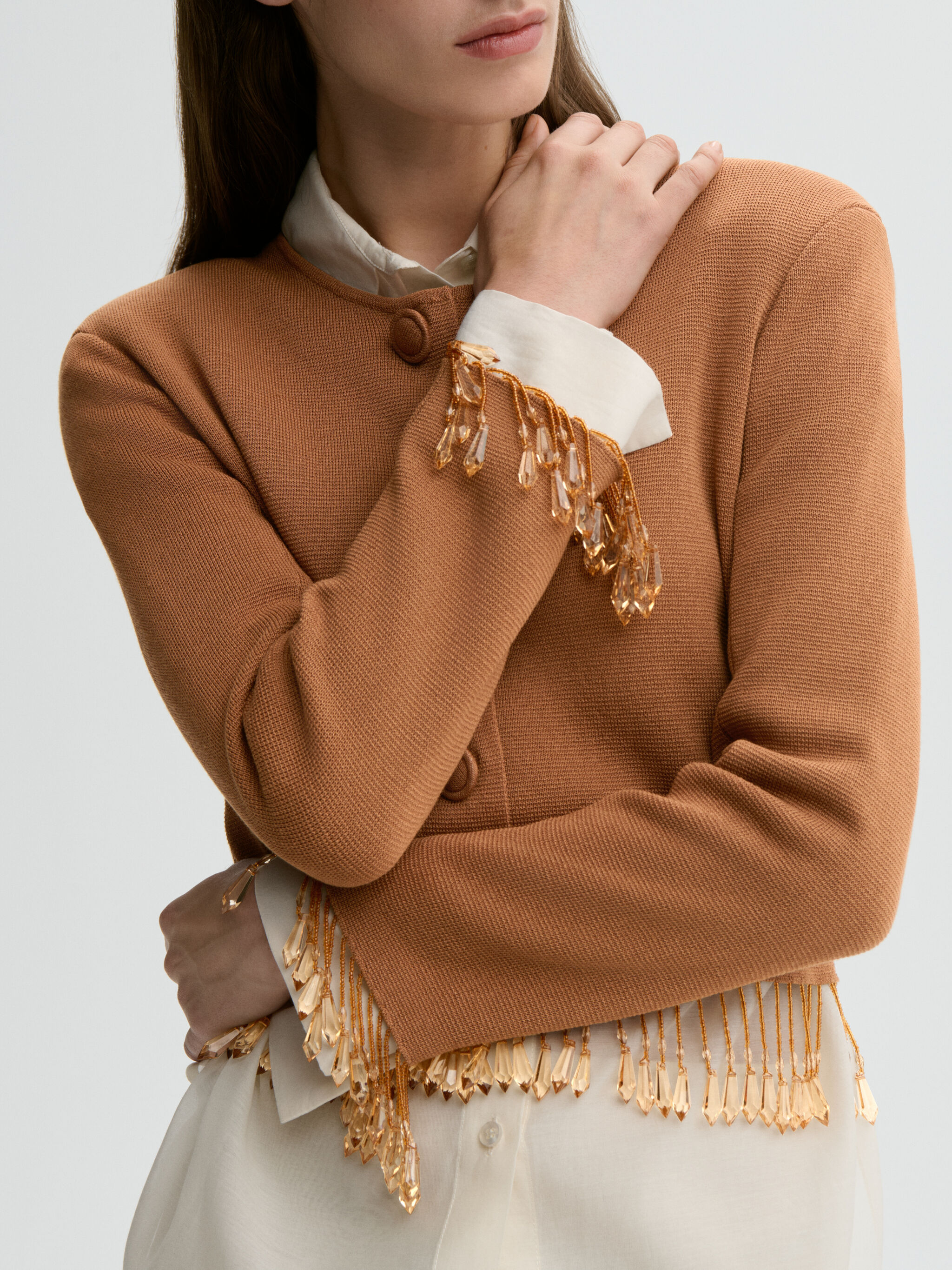 Beaded Fringe Cropped Cardigan