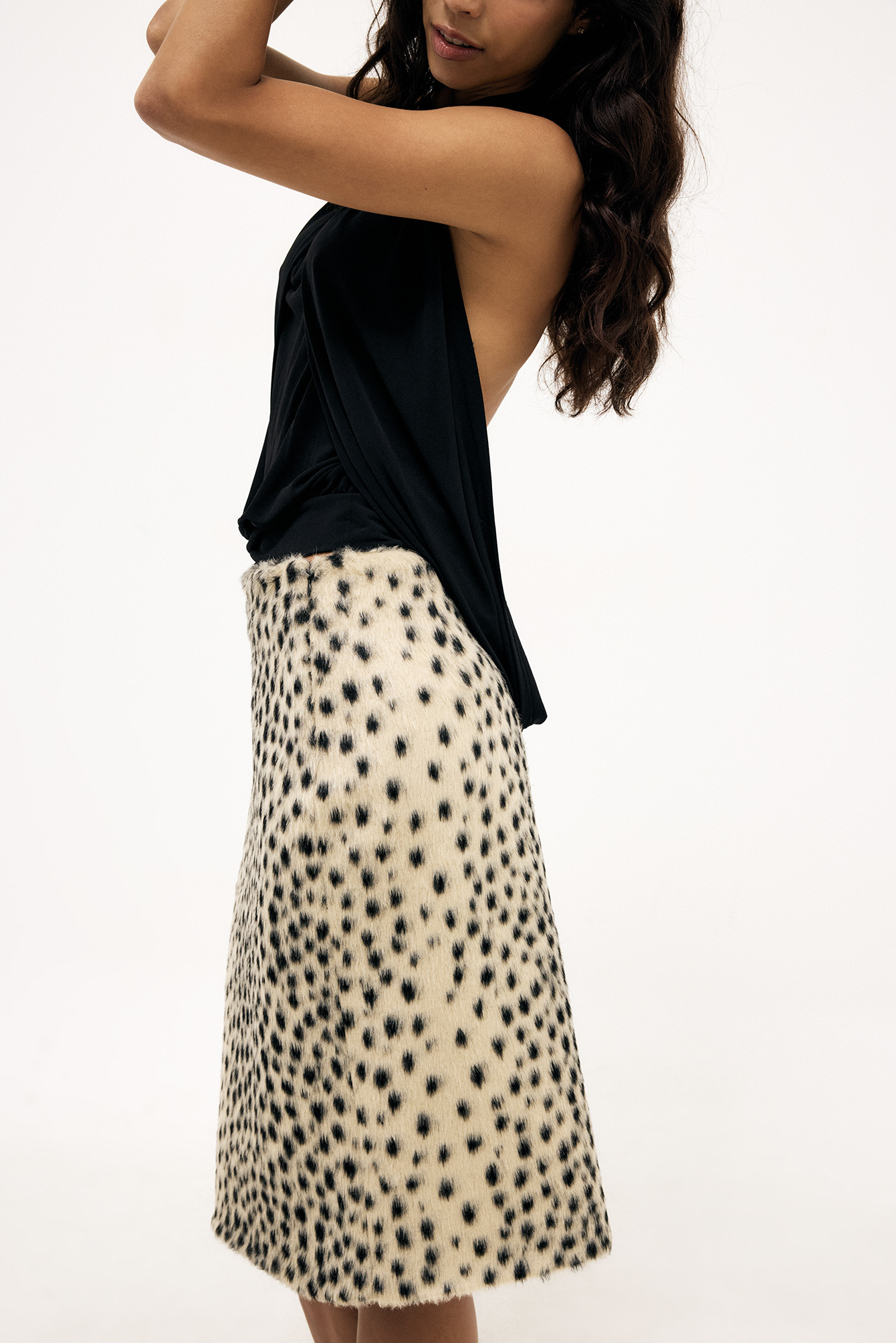 Faux Fur Printed Knee Length Skirt