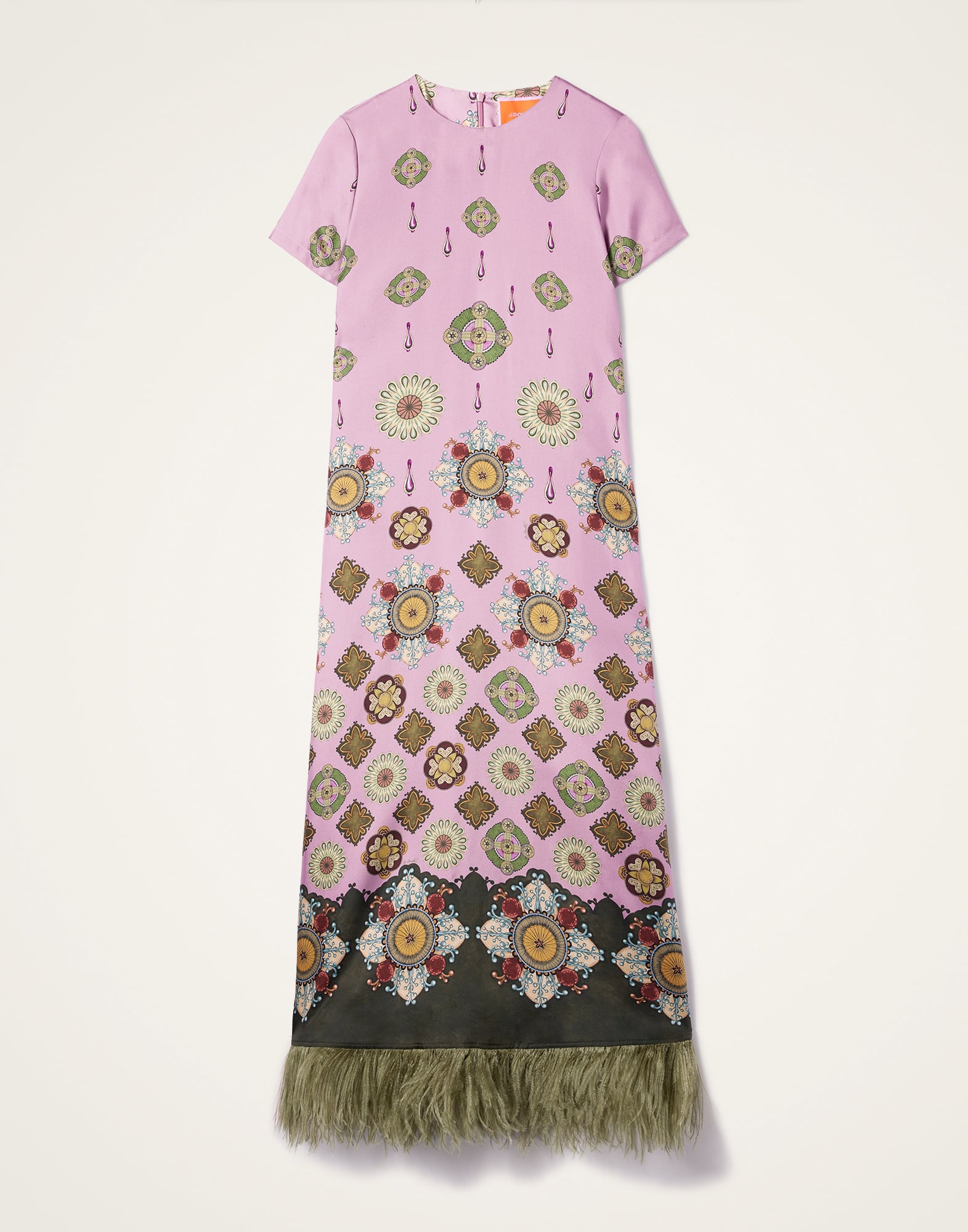 Swing Feather-Trimmed Maxi Dress