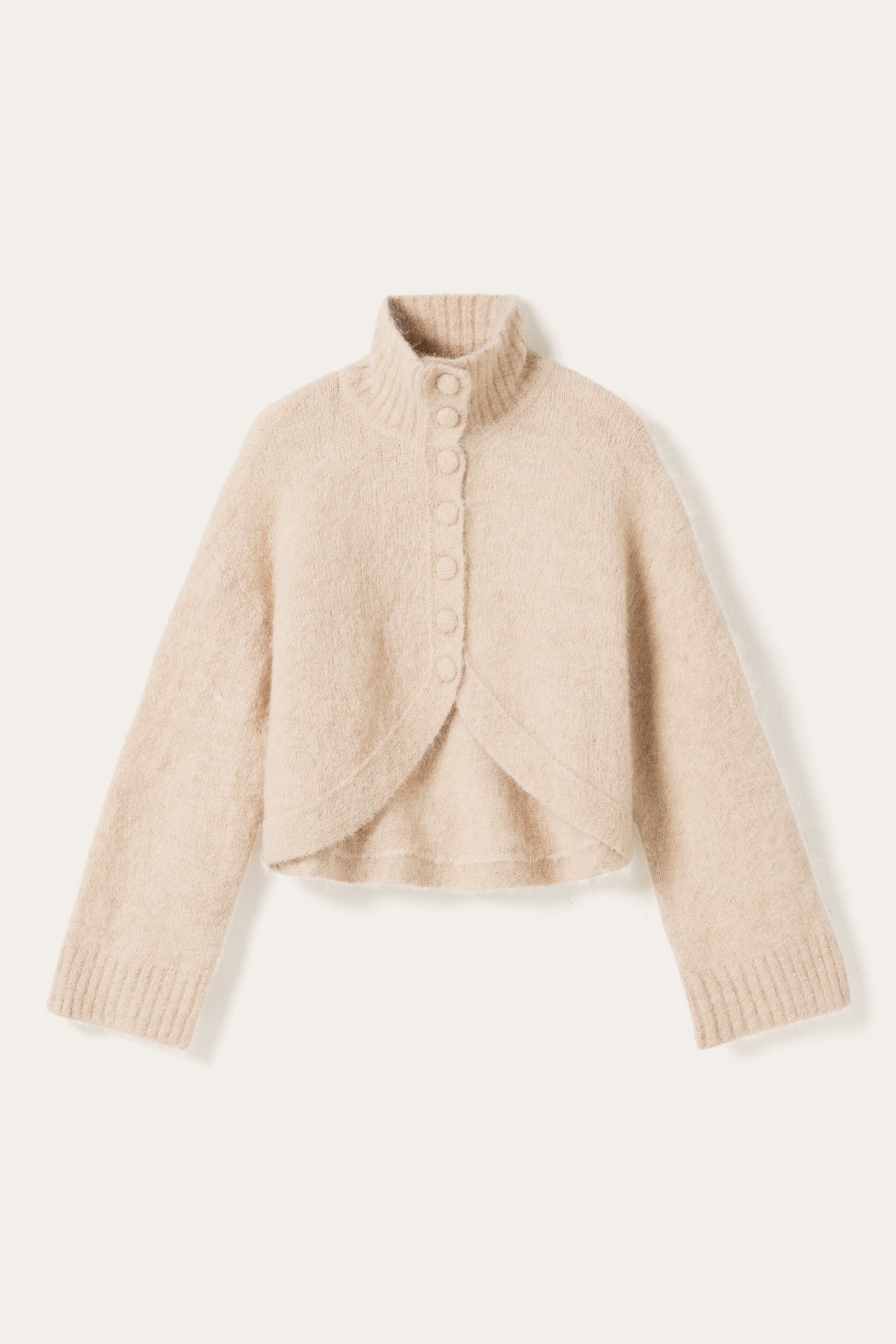 Soft Brushed High-Neck Cropped Cardigan