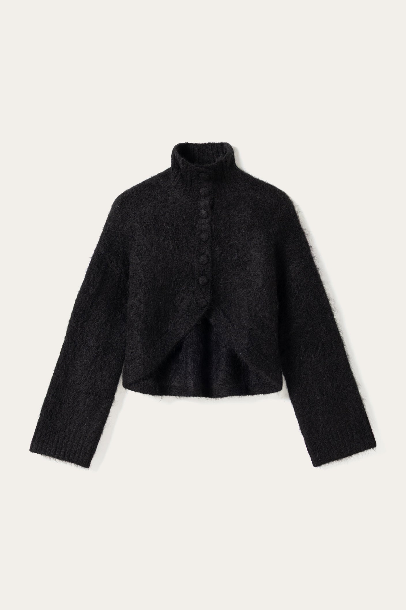 Soft Brushed High-Neck Cropped Cardigan
