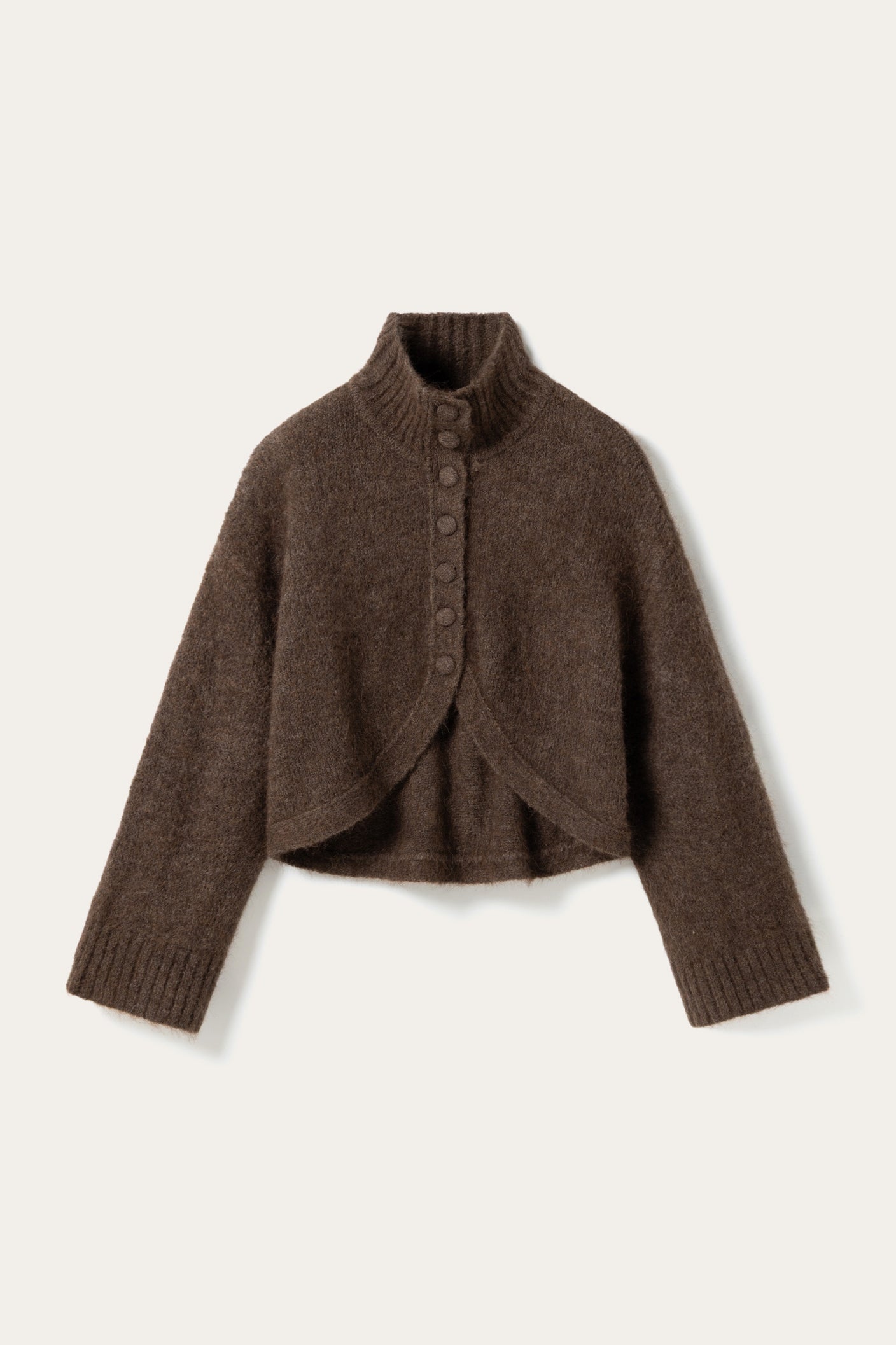 Soft Brushed High-Neck Cropped Cardigan
