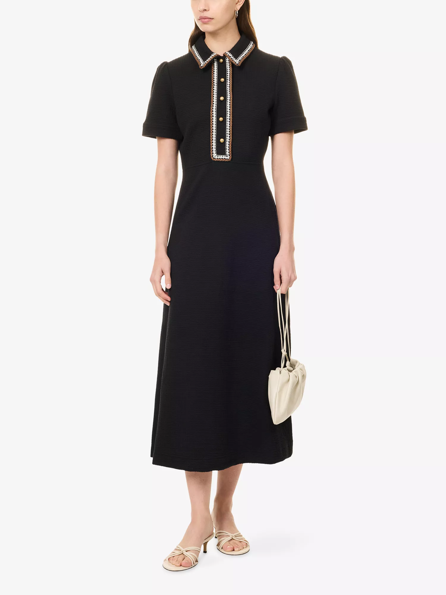 Textured Fit-and-Flare Jersey Midi Dress