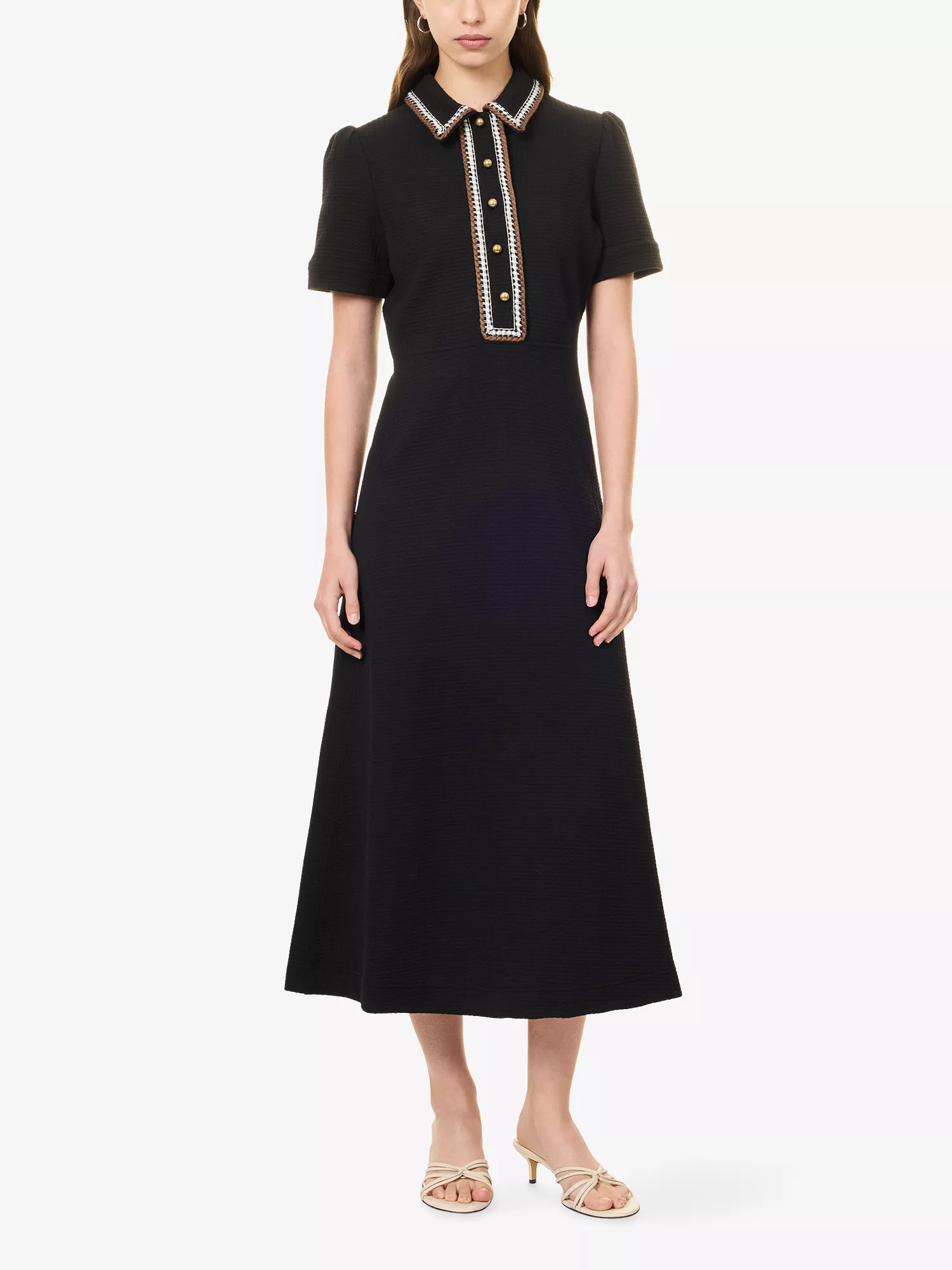 Textured Fit-and-Flare Jersey Midi Dress