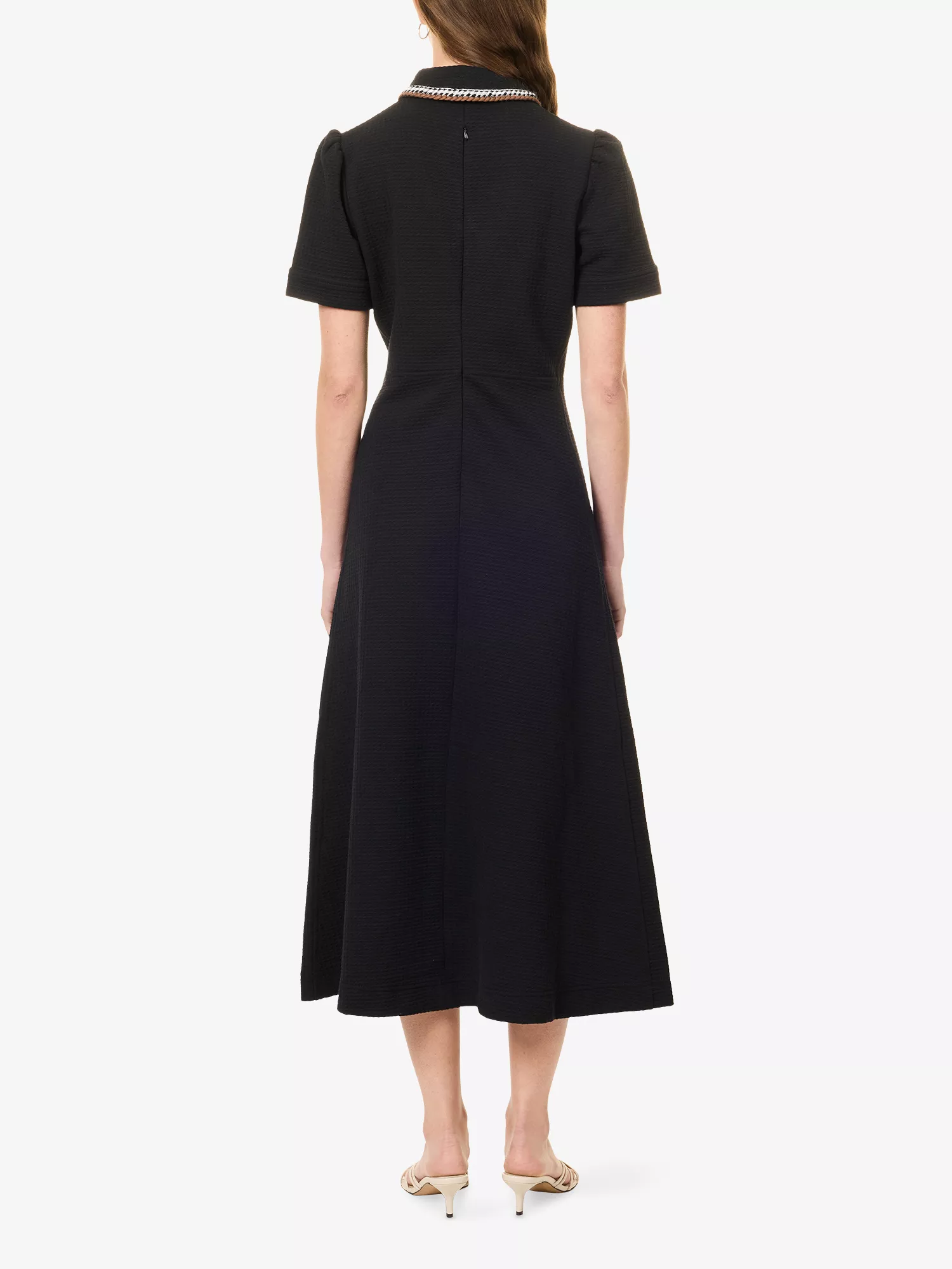 Textured Fit-and-Flare Jersey Midi Dress