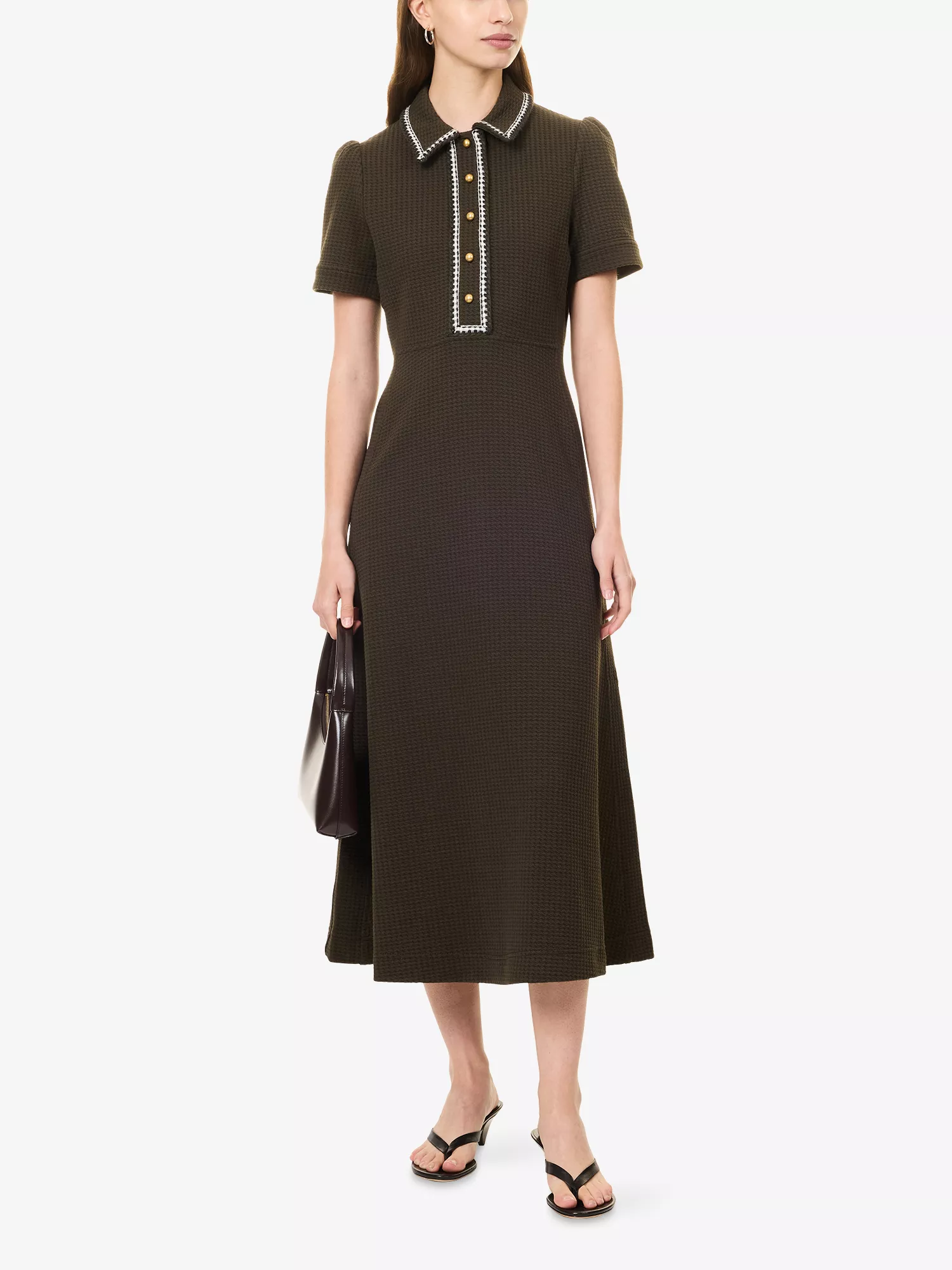 Textured Fit-and-Flare Jersey Midi Dress