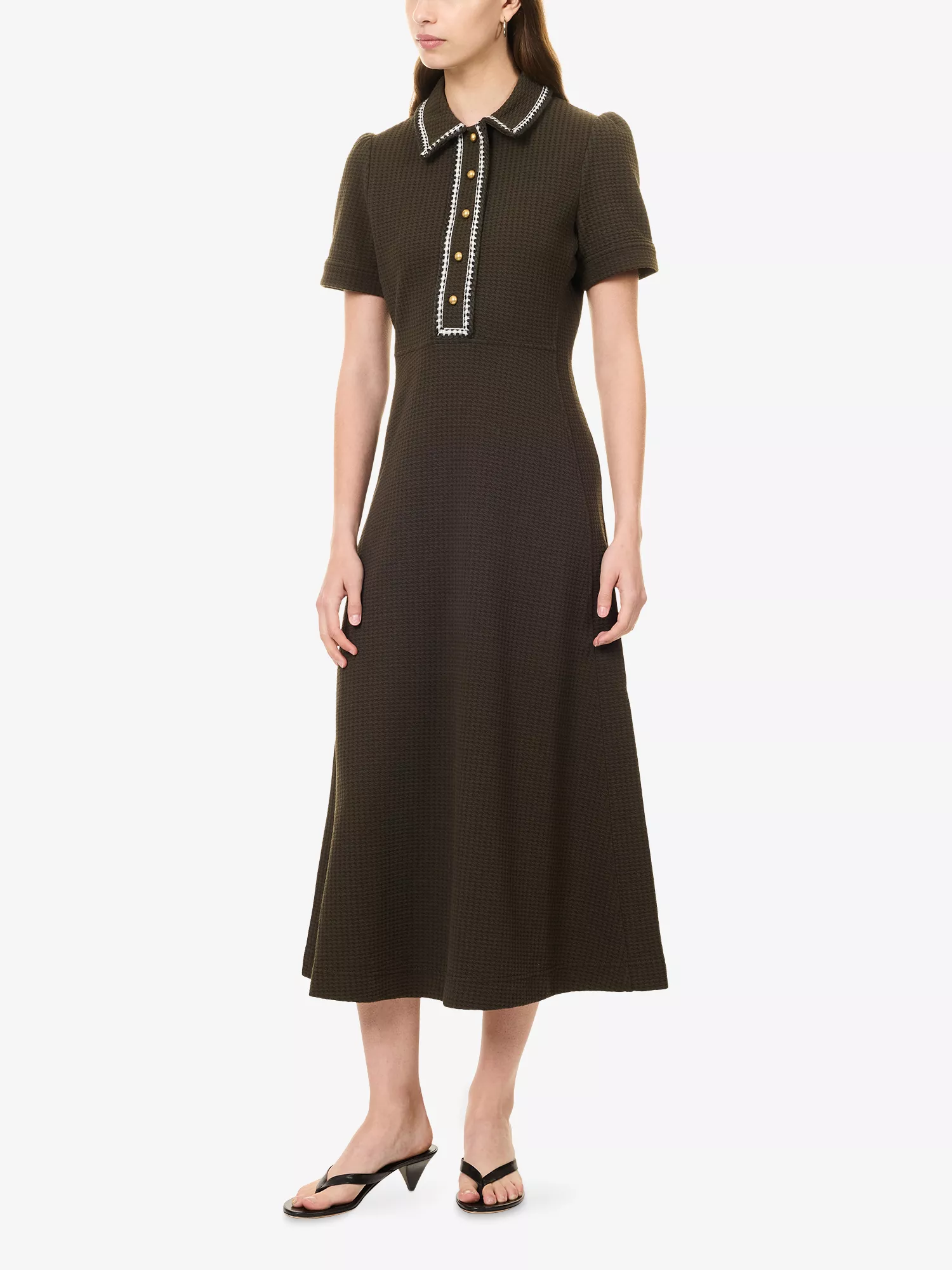 Textured Fit-and-Flare Jersey Midi Dress