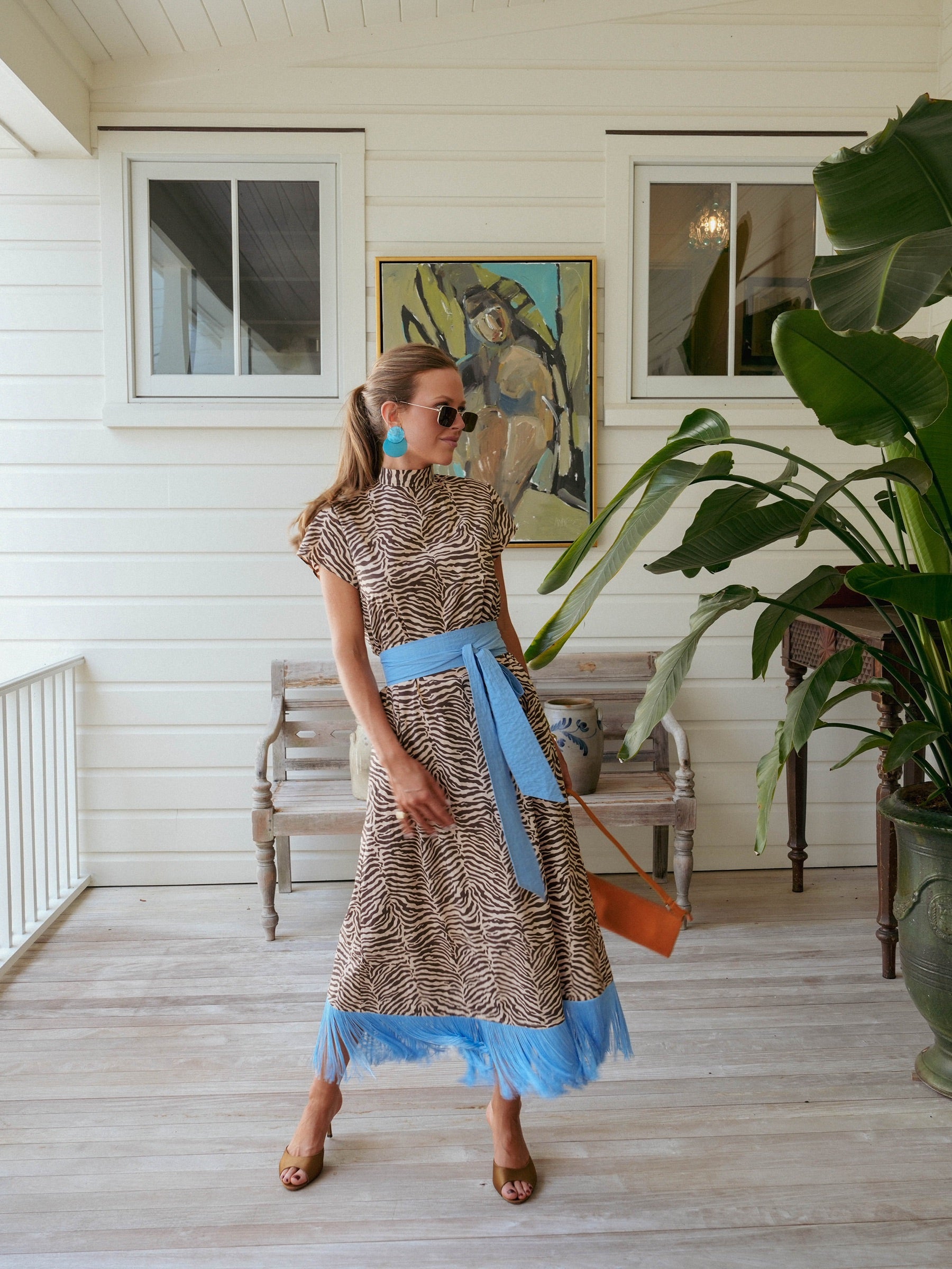 Zebra Print Blue Fringe Dress