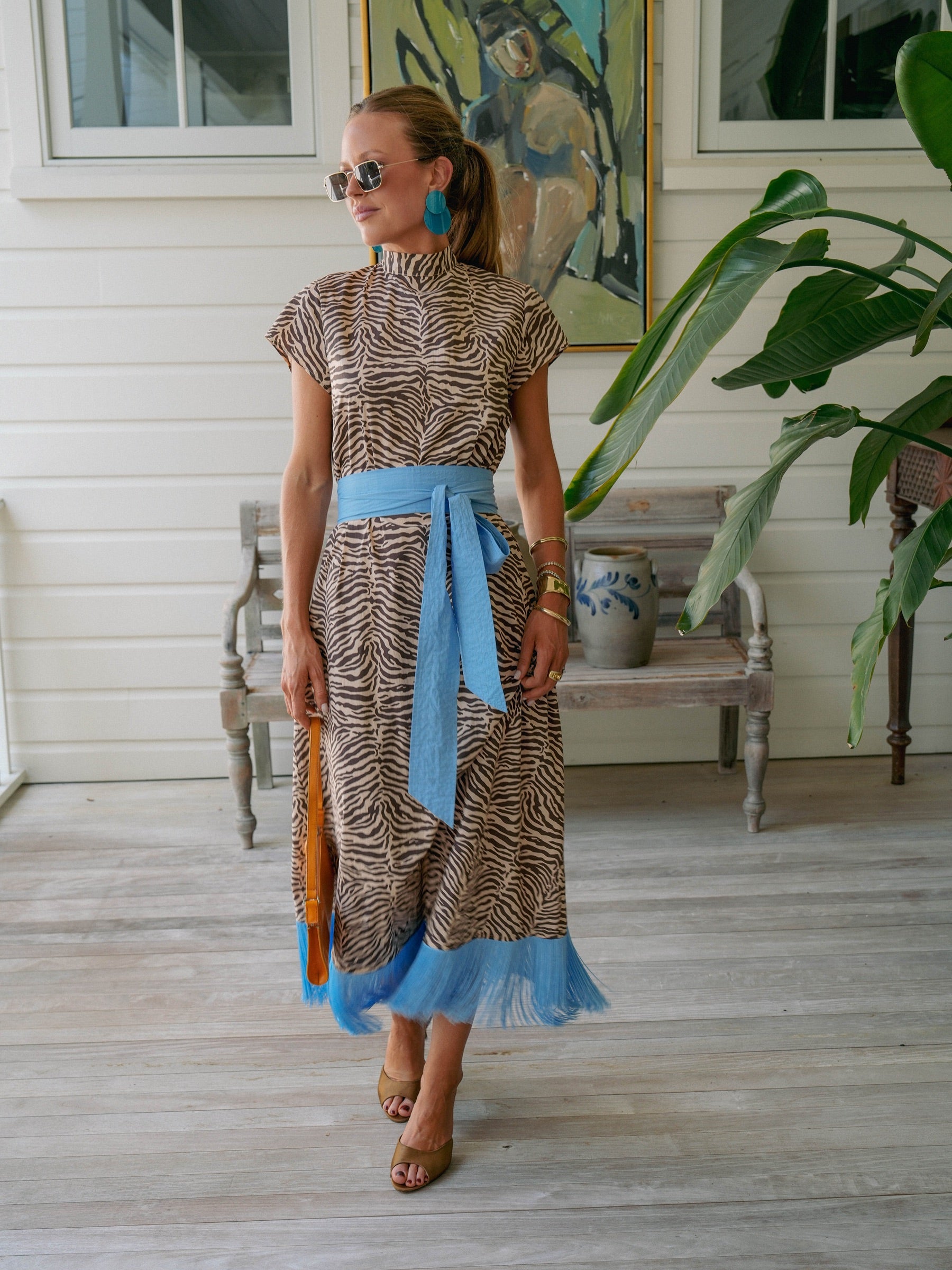 Zebra Print Blue Fringe Dress