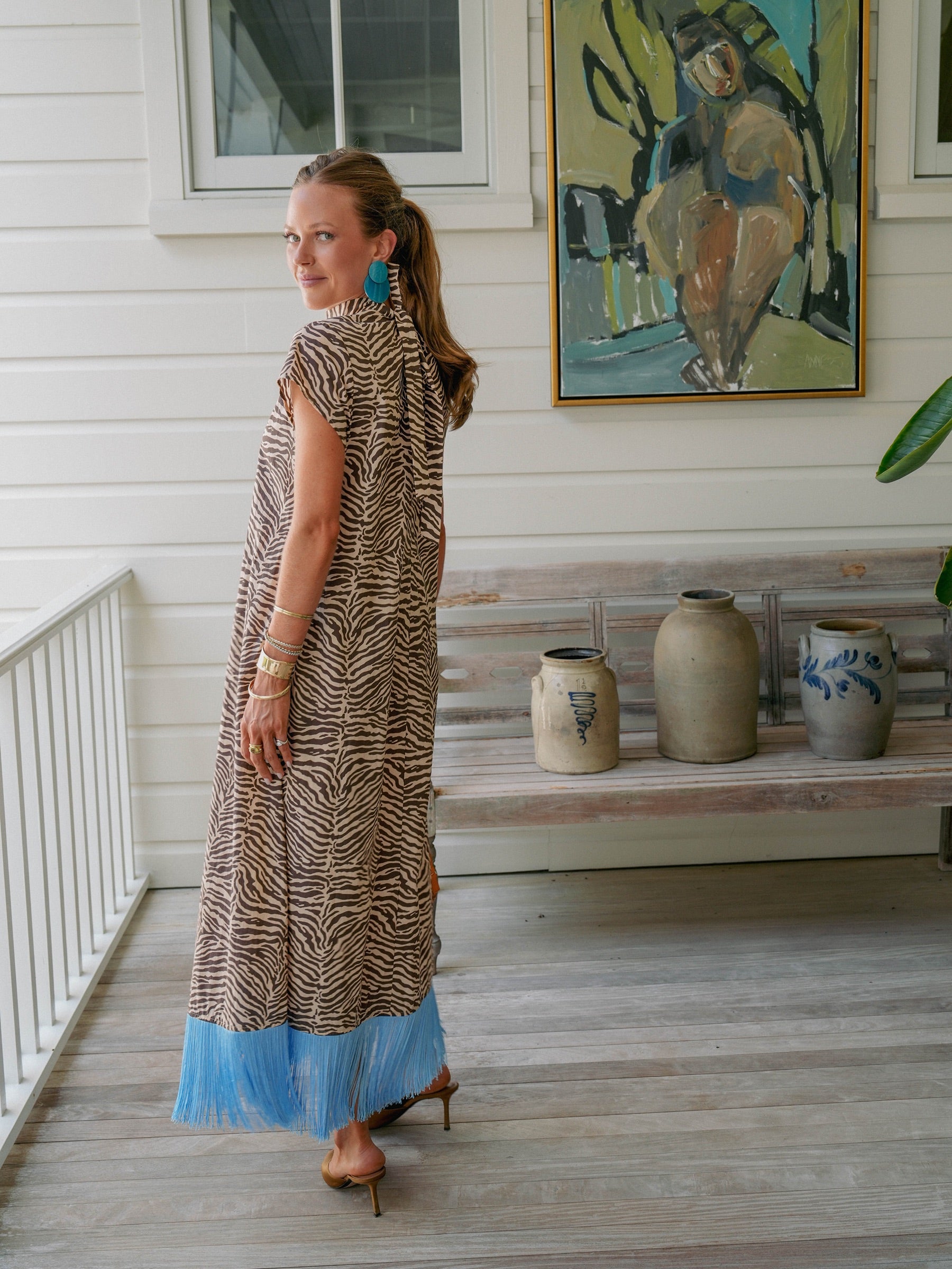 Zebra Print Blue Fringe Dress