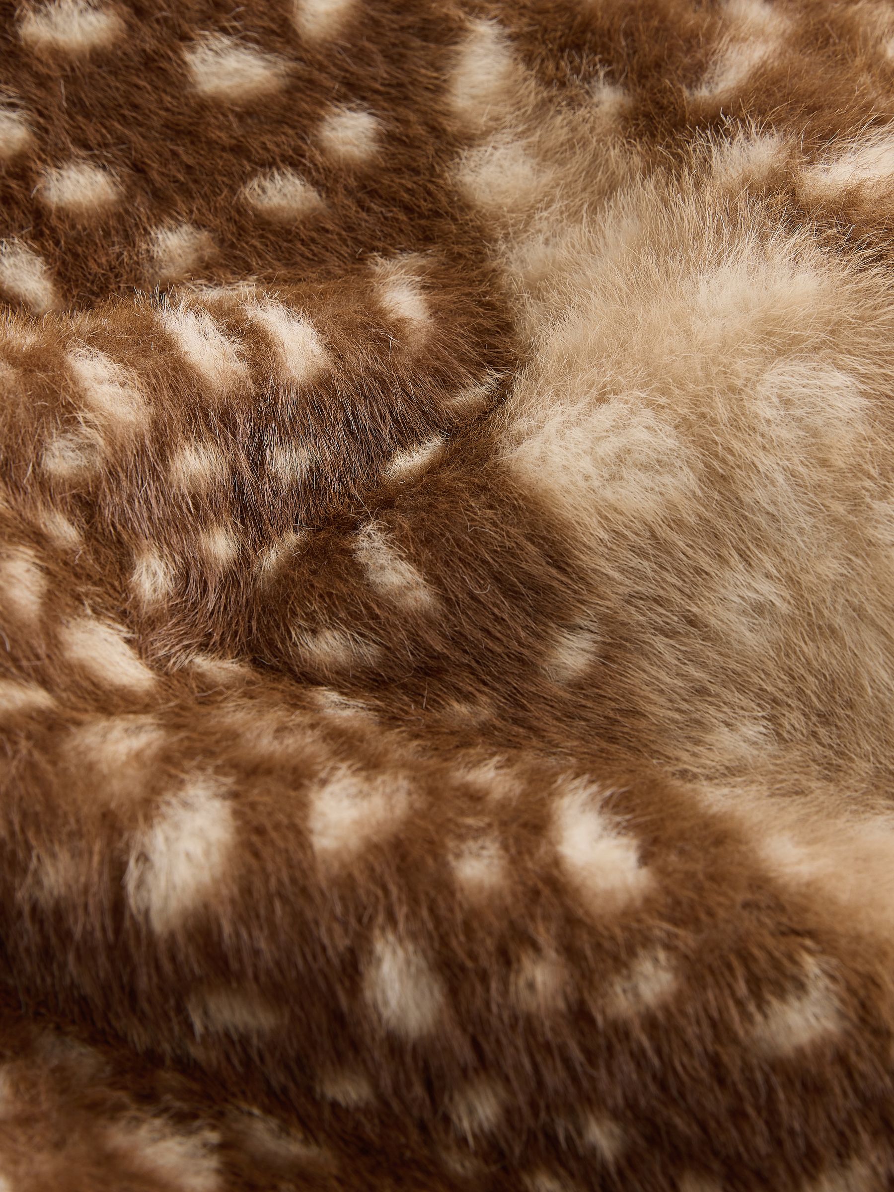 Deer Print Faux Fur Funnel Neck Zip Jacket