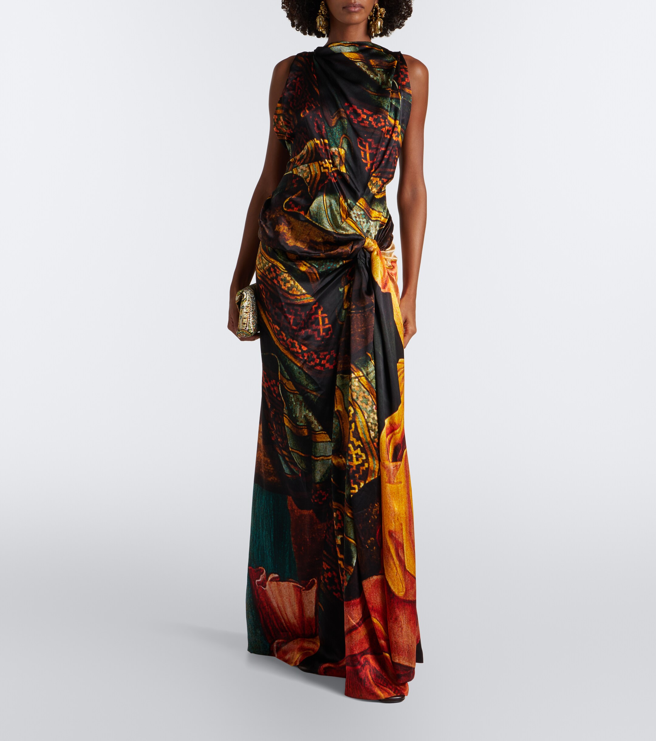 Long Draped Satin Dress