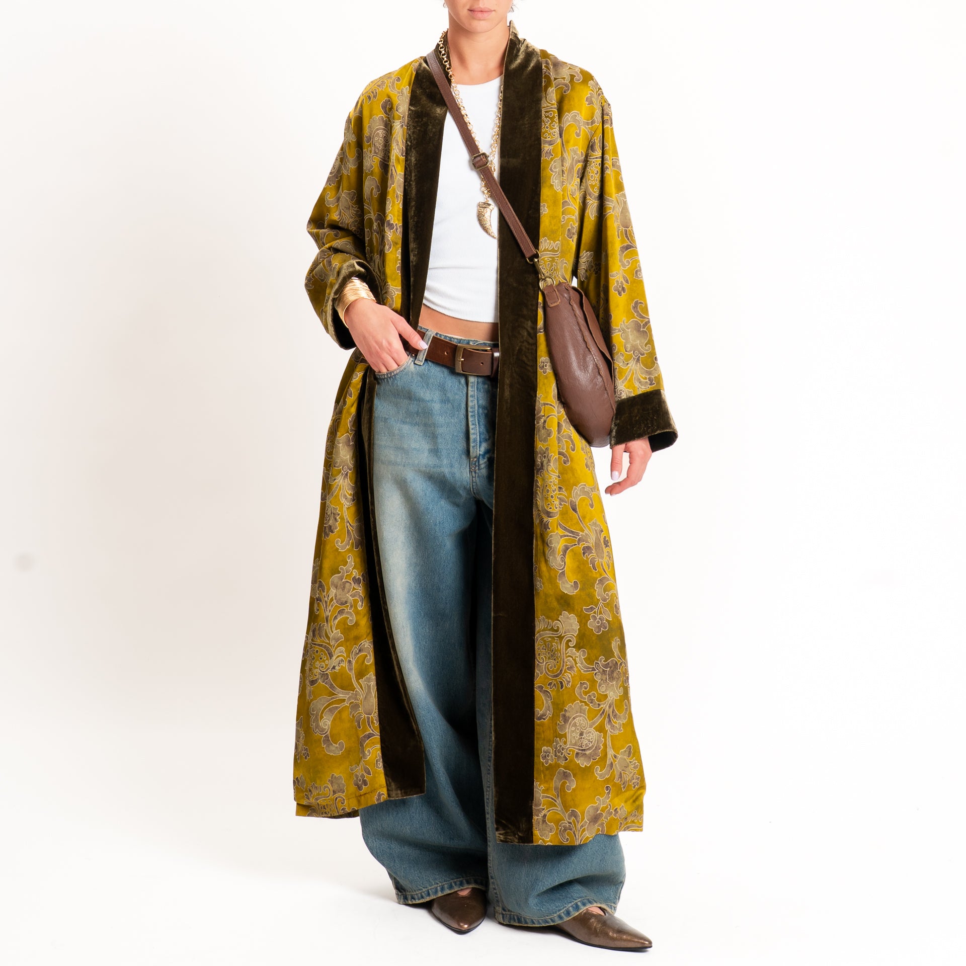 Vintage Long Damask Wool Blend Kimono 