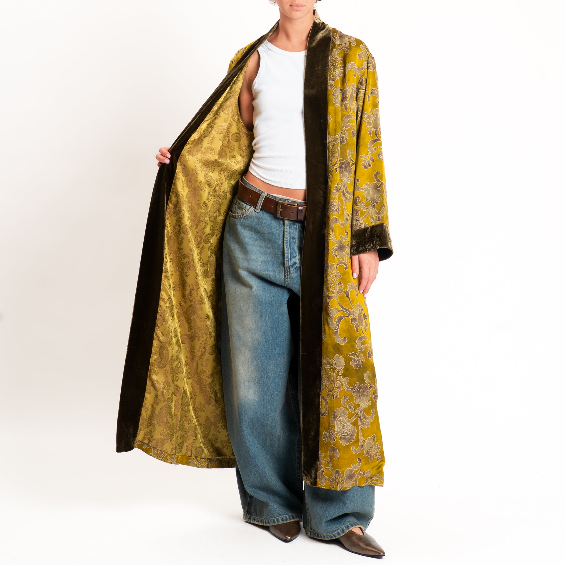 Vintage Long Damask Wool Blend Kimono 
