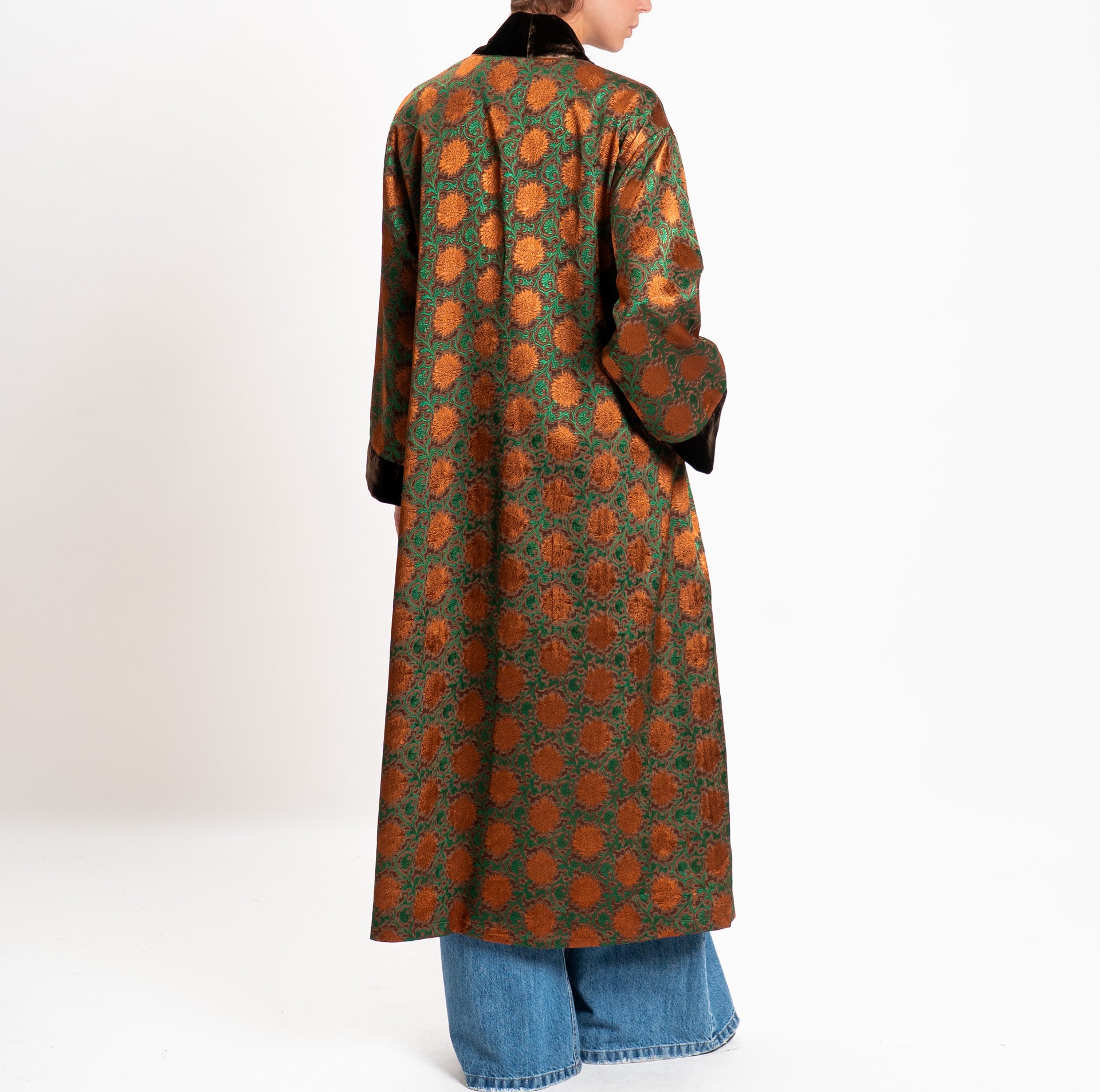 Vintage Long Damask Wool Blend Kimono 
