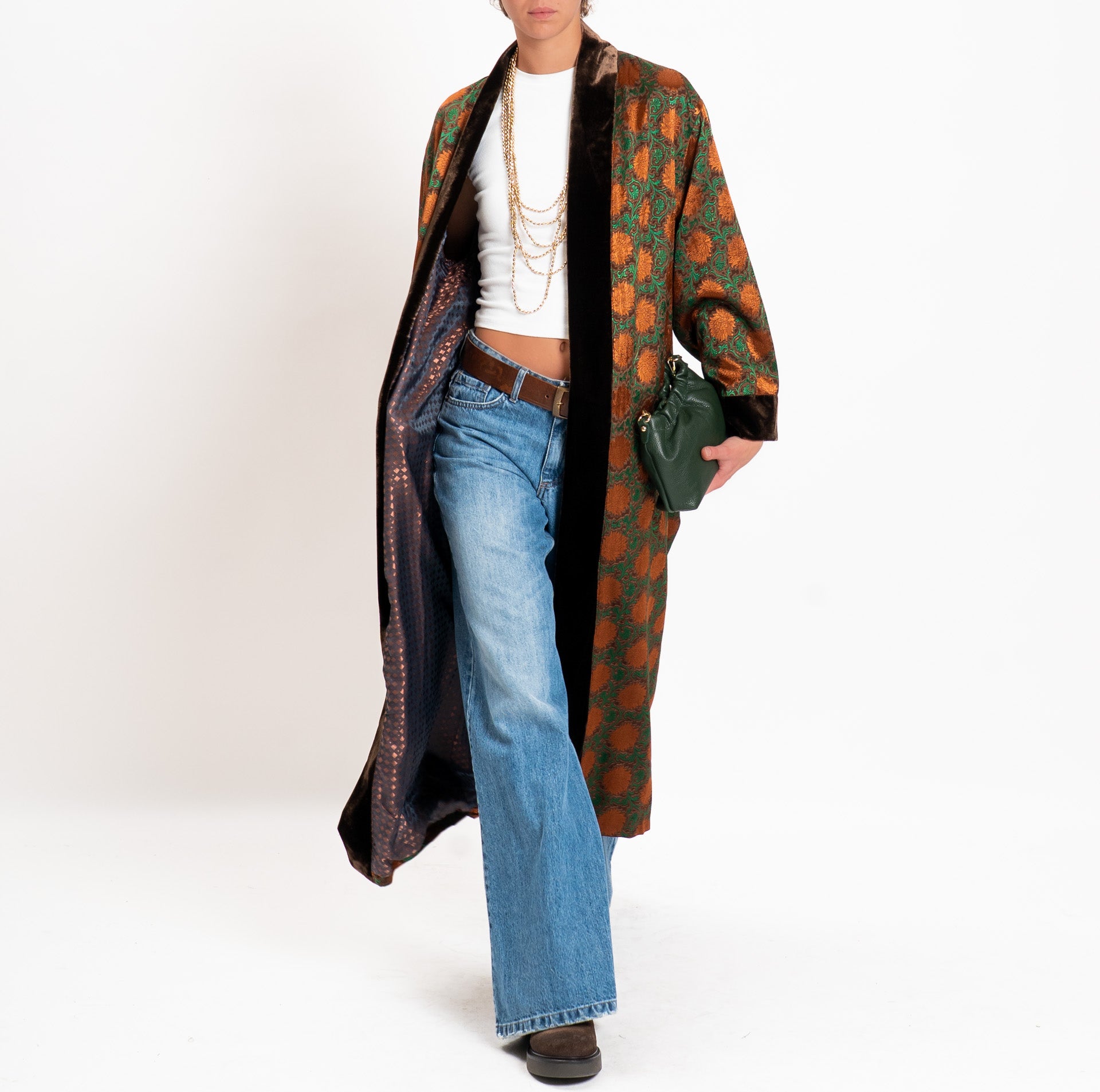 Vintage Long Damask Wool Blend Kimono 