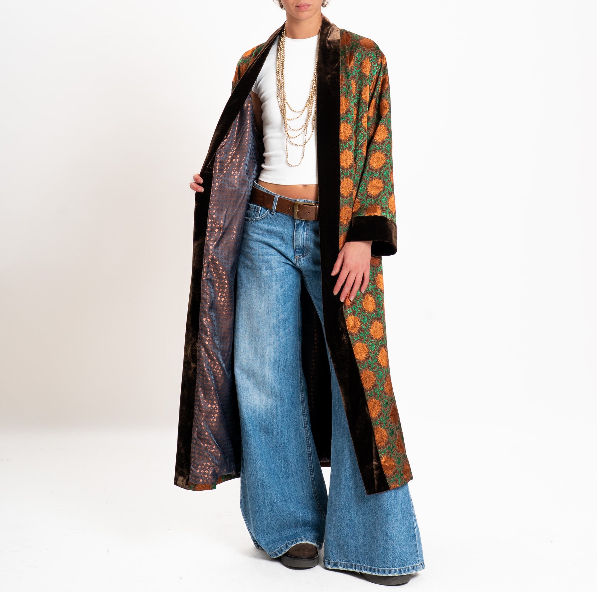 Vintage Long Damask Wool Blend Kimono 