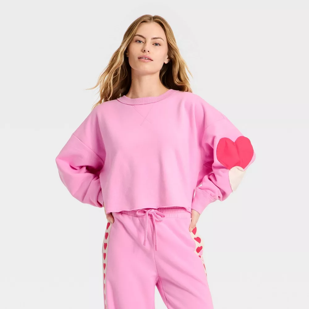 Women's Valentine's Day Patchwork Crewneck Sets
