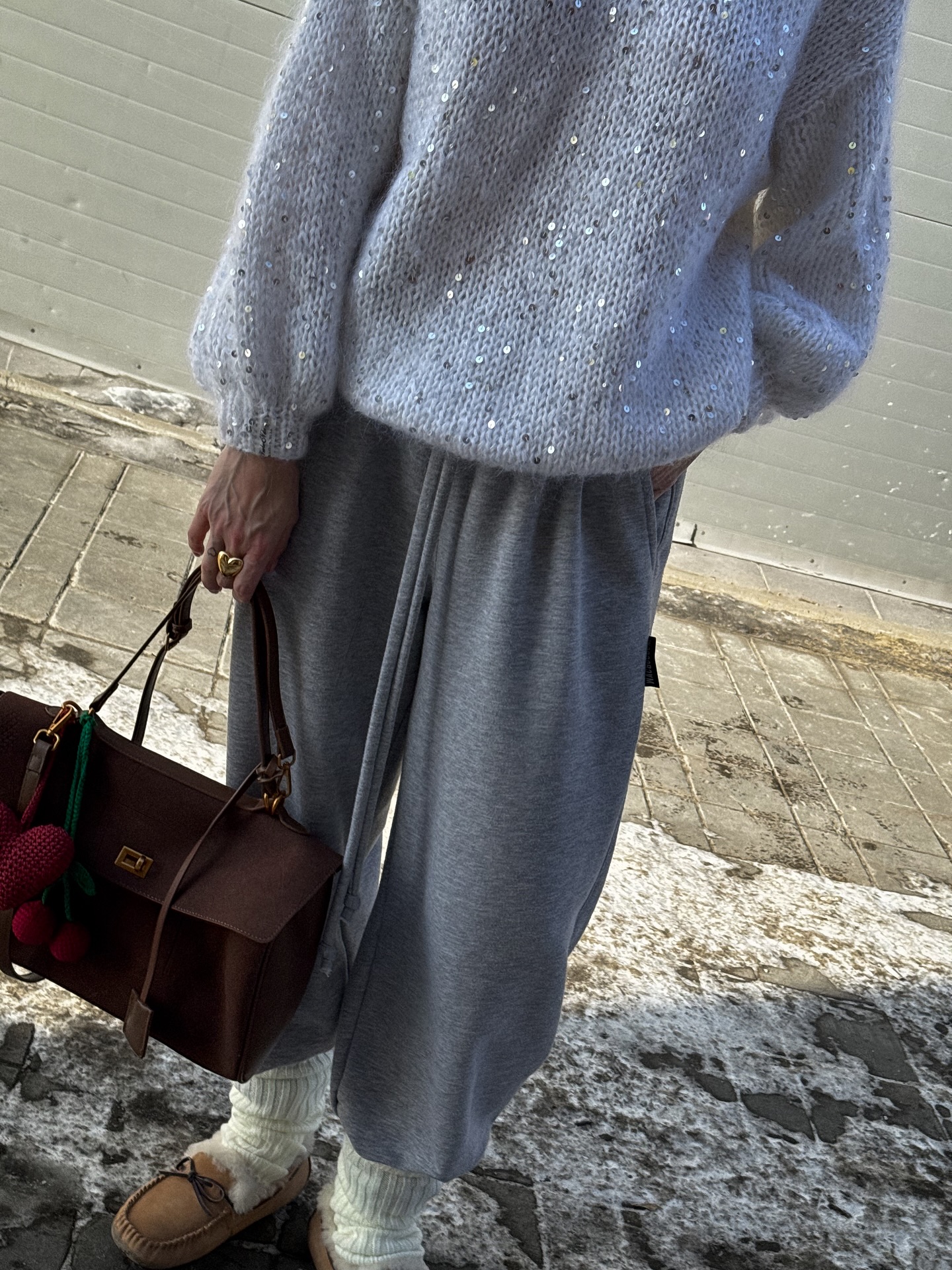 Sequin-Detailed Fuzzy Half-Zip Sweater