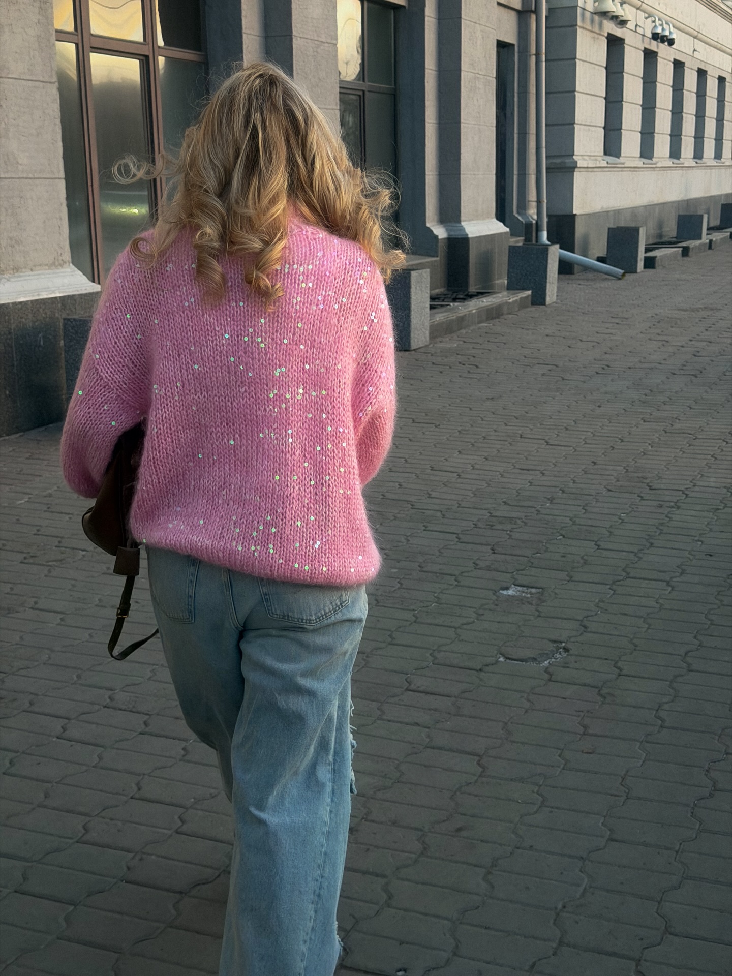 Sequin-Detailed Fuzzy Half-Zip Sweater