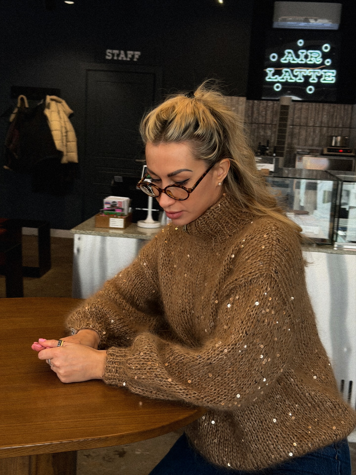 Sequin-Detailed Fuzzy Half-Zip Sweater