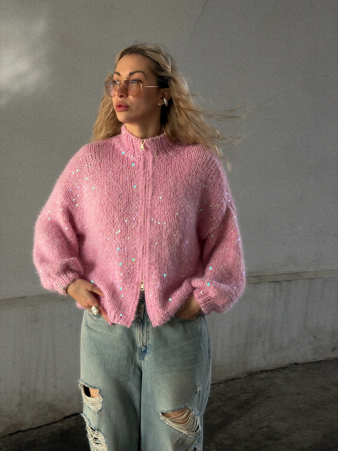 Casual Sequined Loose Cardigan Sweater