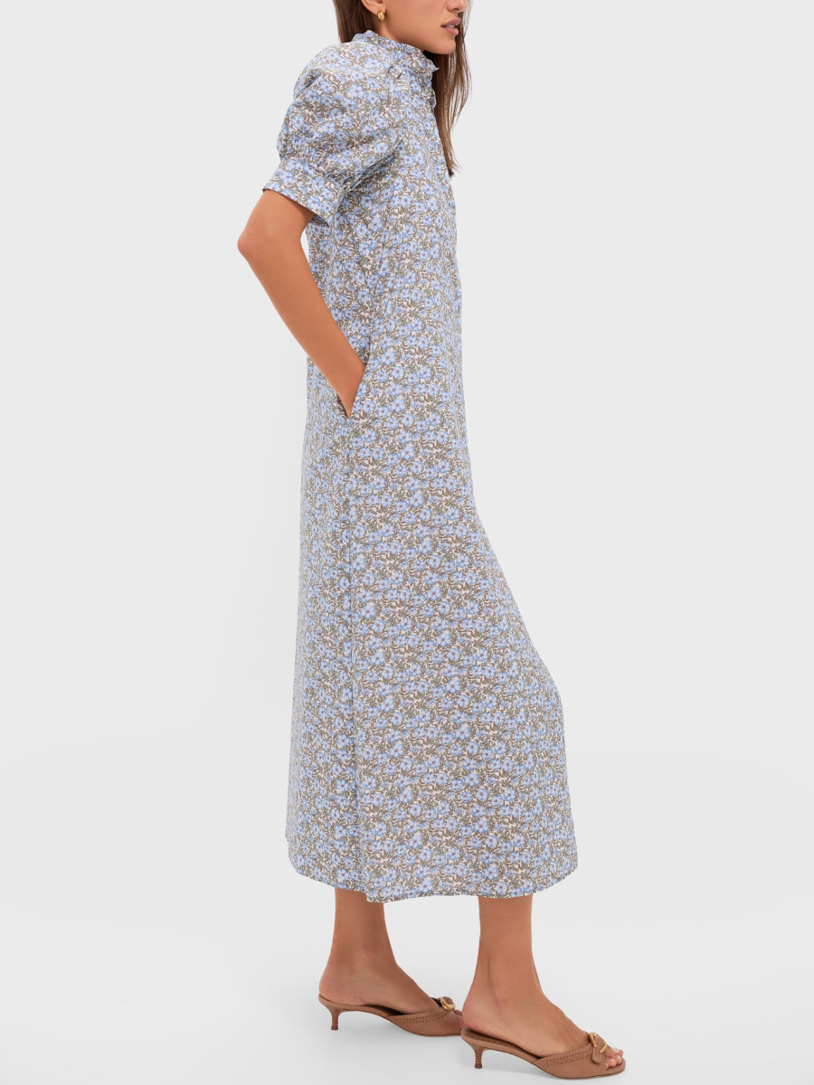 Puff Sleeve Floral Midi Dress
