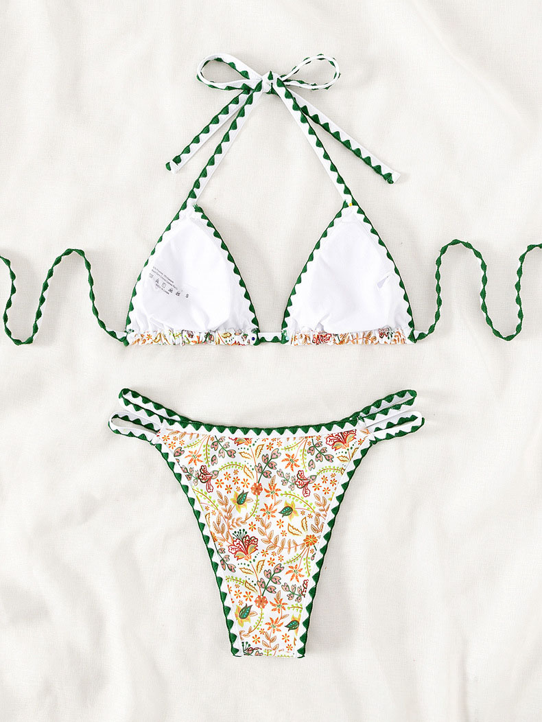 Holiday Summer Print Hanging Bikini Swimsuit Set