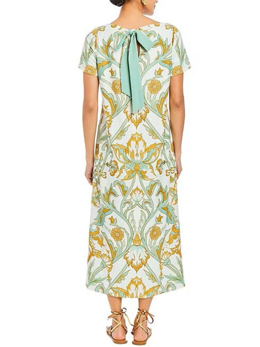 Convertible Stretch Crepe Bow Tie Detail Midi Dress