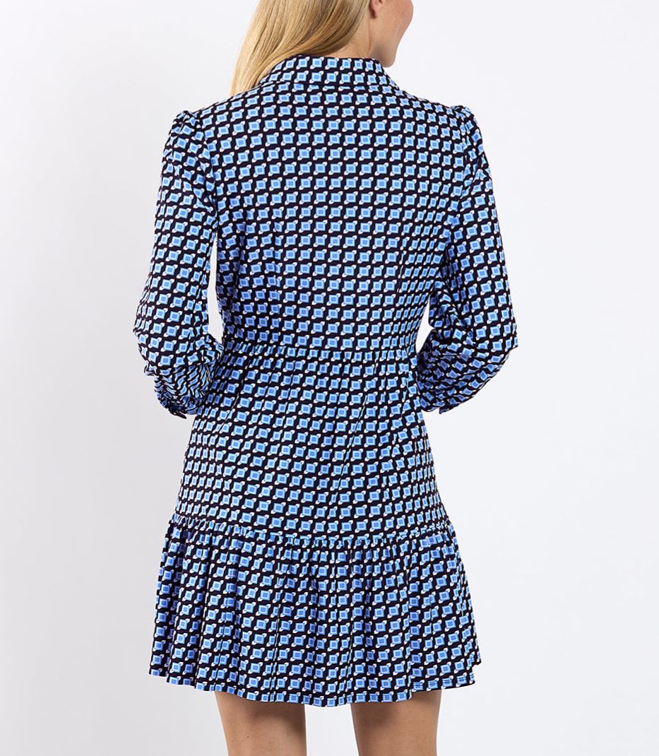 Classic Blue Geo Print Shirt Dress