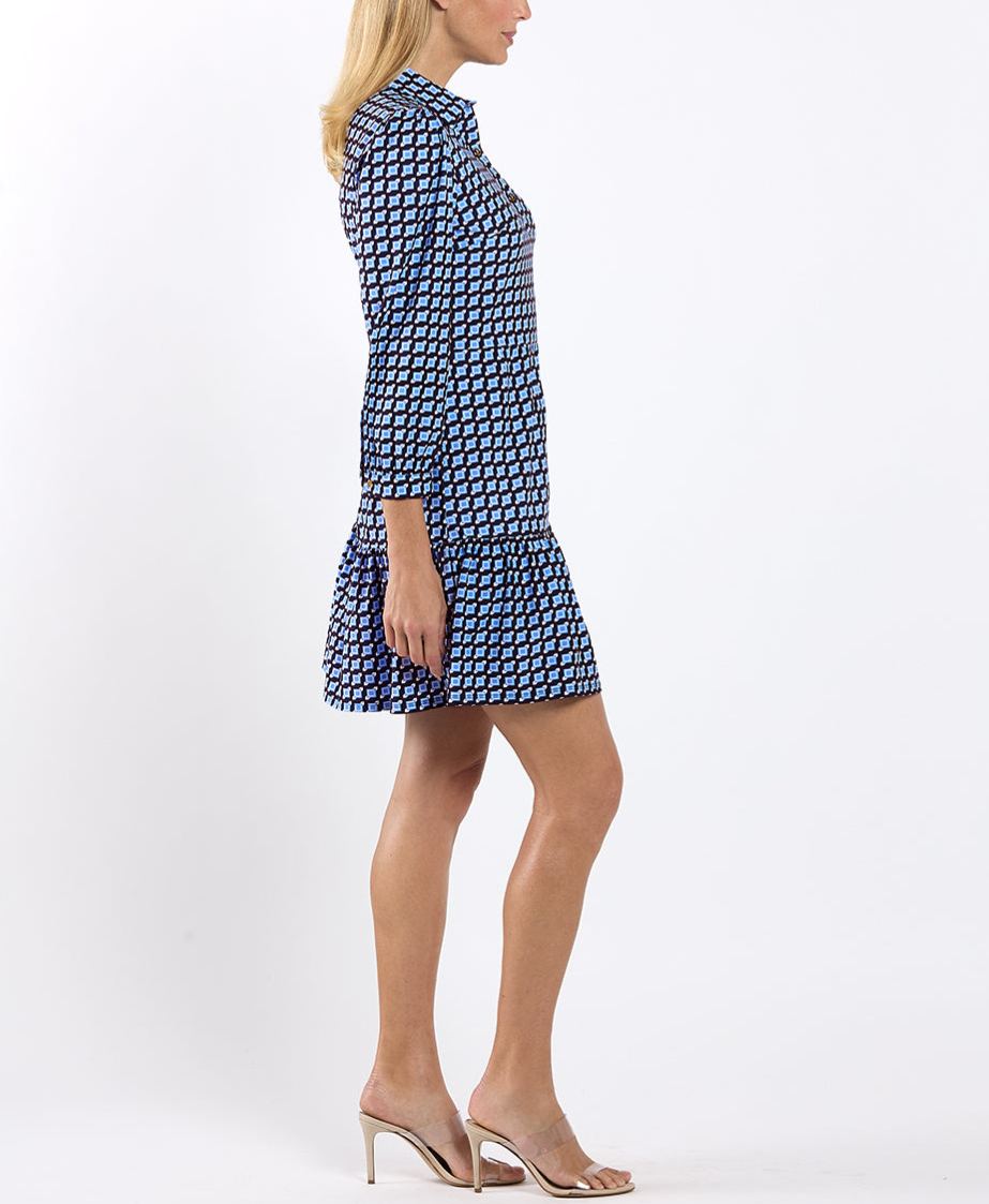 Classic Blue Geo Print Shirt Dress